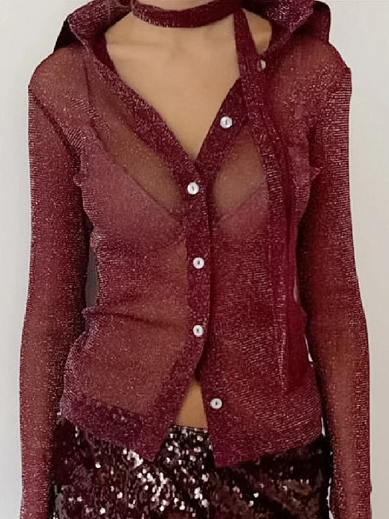 Button Down Long Sleeve Shirt with Scarf