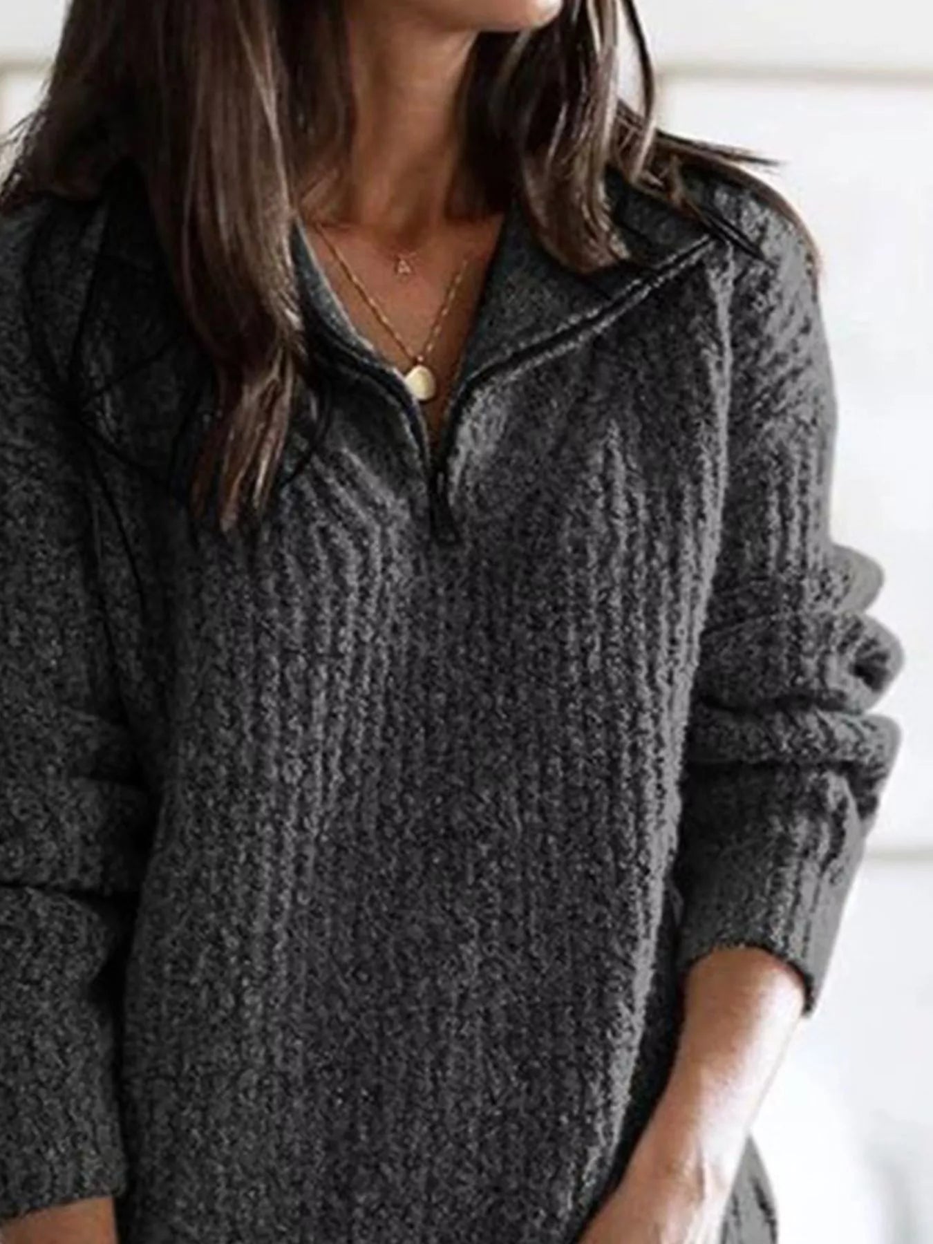 Full Size Half-Zip Textured Sweater Plus Size