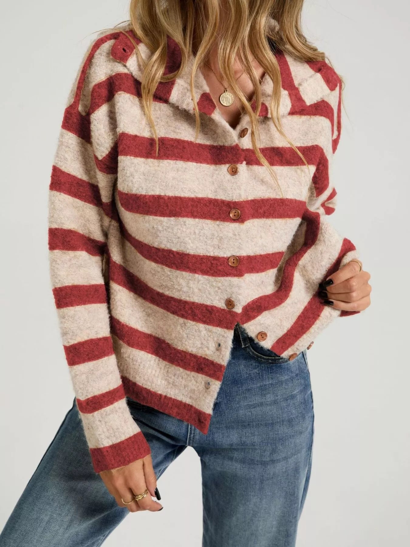 Striped Fuzzy Knit Cardigan