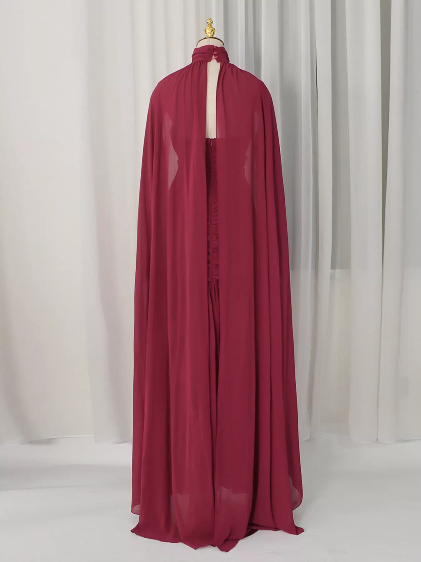 Ruched Halter Neck Cape Maxi Dress