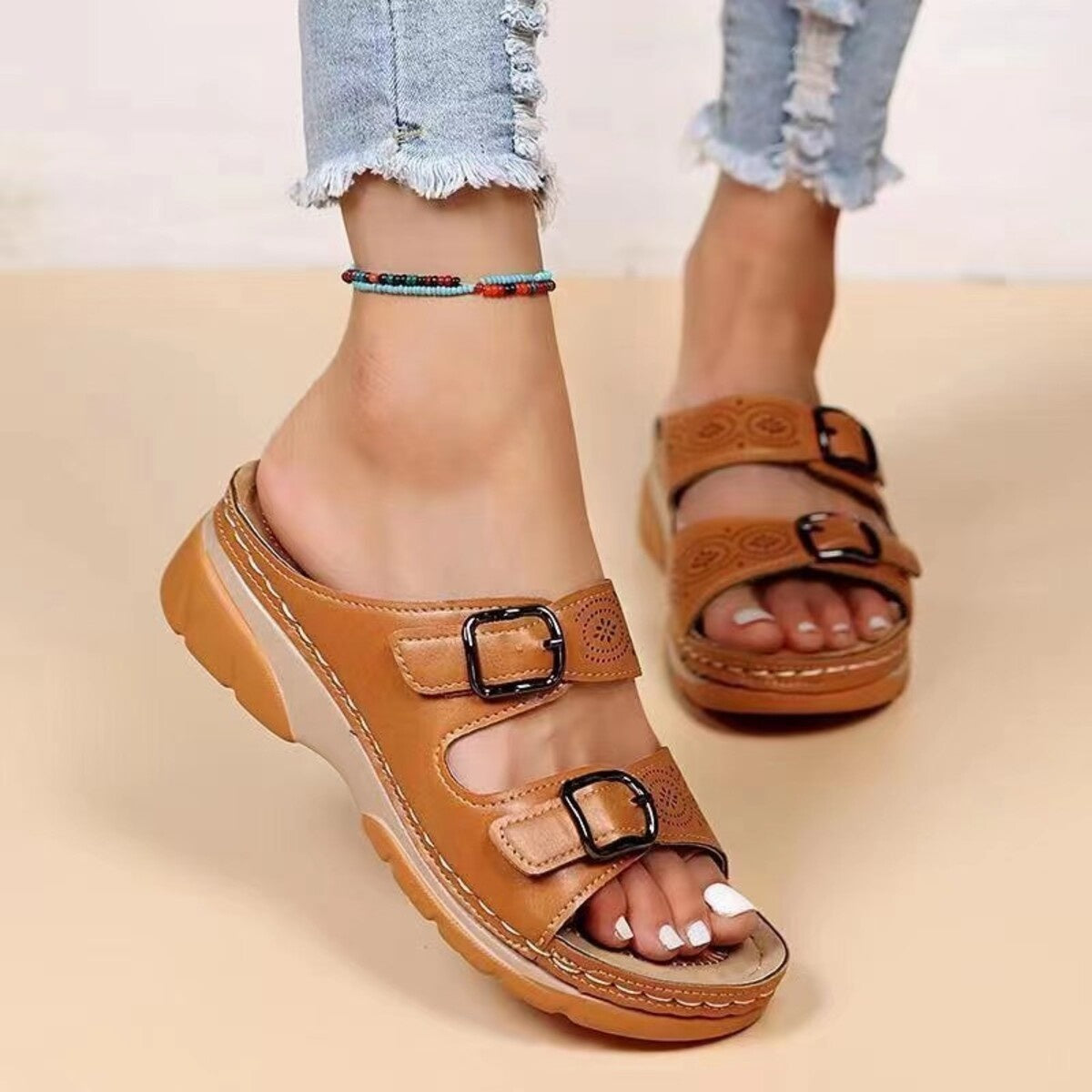 Double Buckle Open Toe Sandals