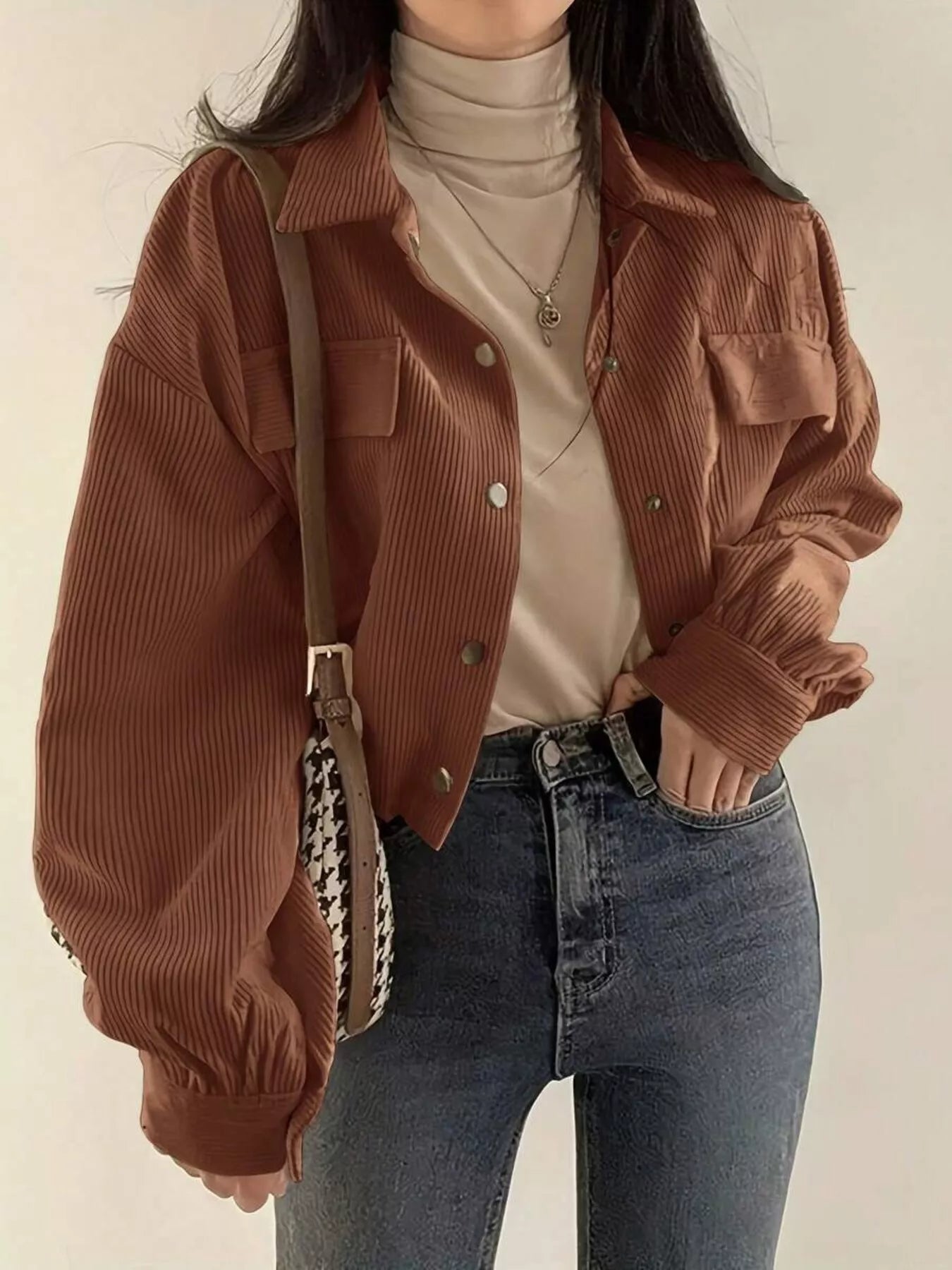 Corduroy Snap Down Cropped Jacket