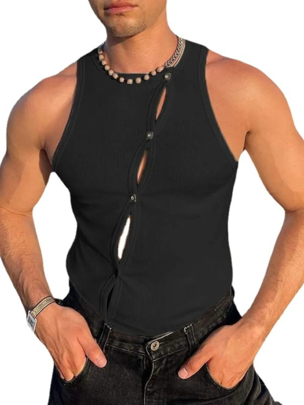 Men's Full Size Cutout Round Neck Tank Plus Size