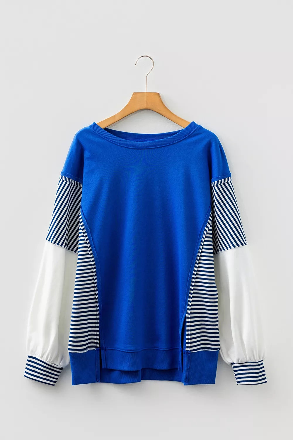 Leopard and Striped Patchwork Sleeves Sweatshirt