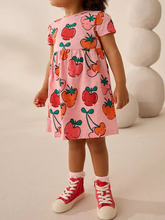 Children's Fruit Print Round Neck Casual Dress
