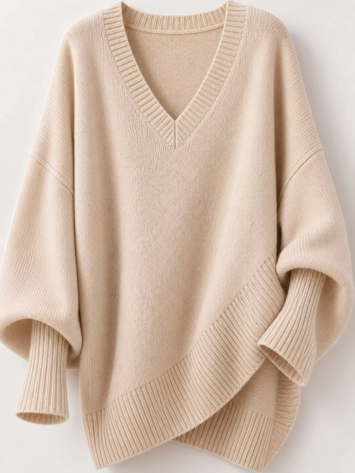 Full Size V-Neck Oversized Batwing Sleeve Sweater Plus Size