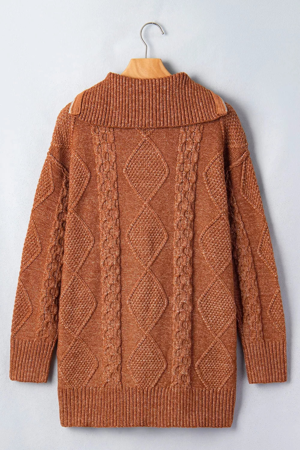 Zip-Up Cable Knit Drop Shoulder Sweater Dress