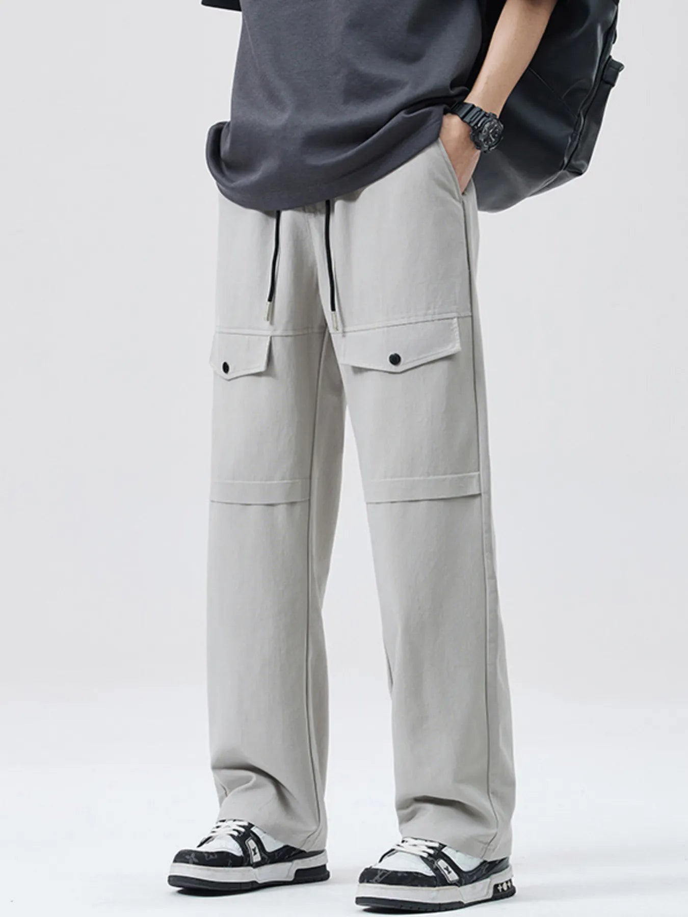Men's Full Size Drawstring Wide Leg Cargo Pants Plus Size
