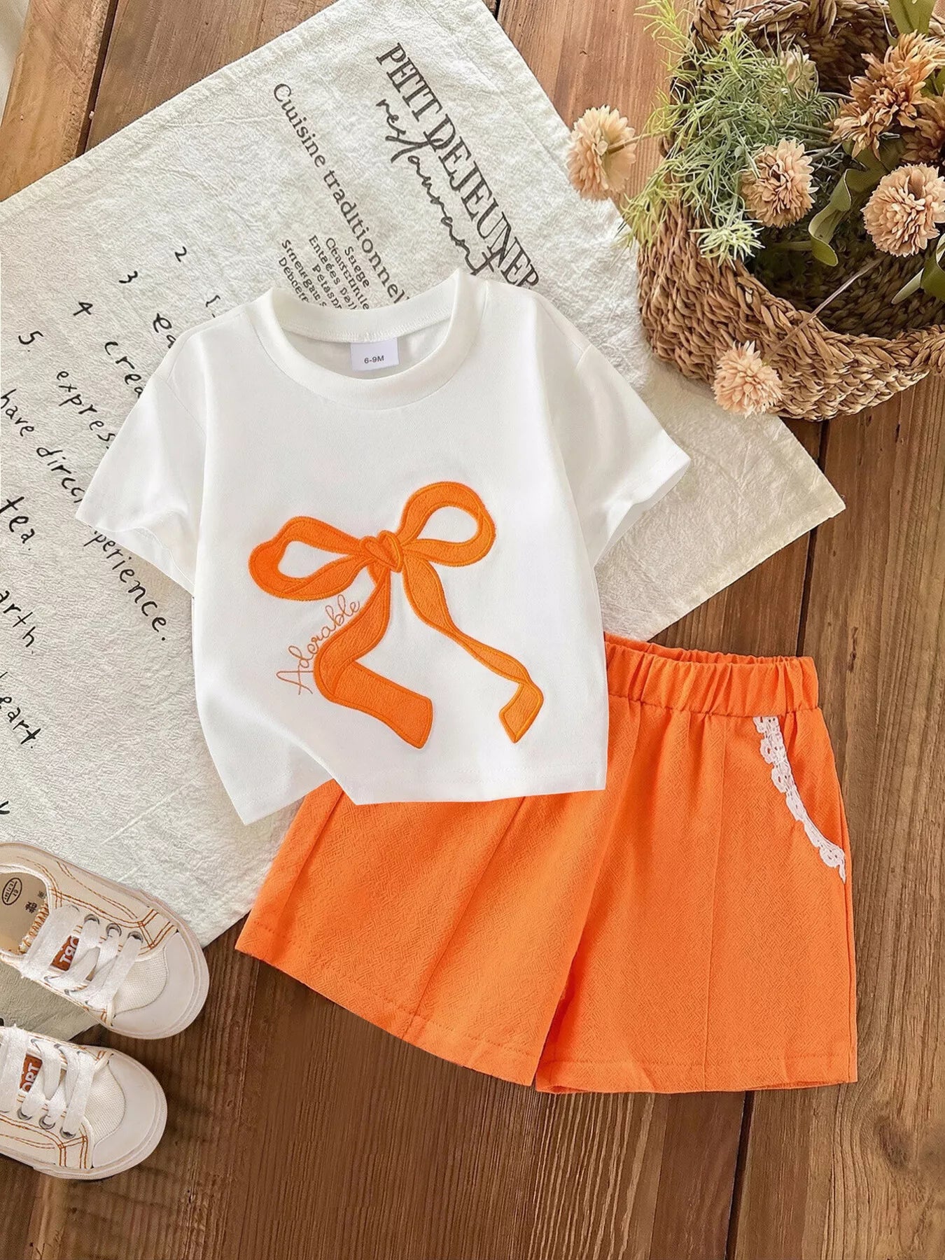 Children's Bow Round Neck Top and Shorts Set