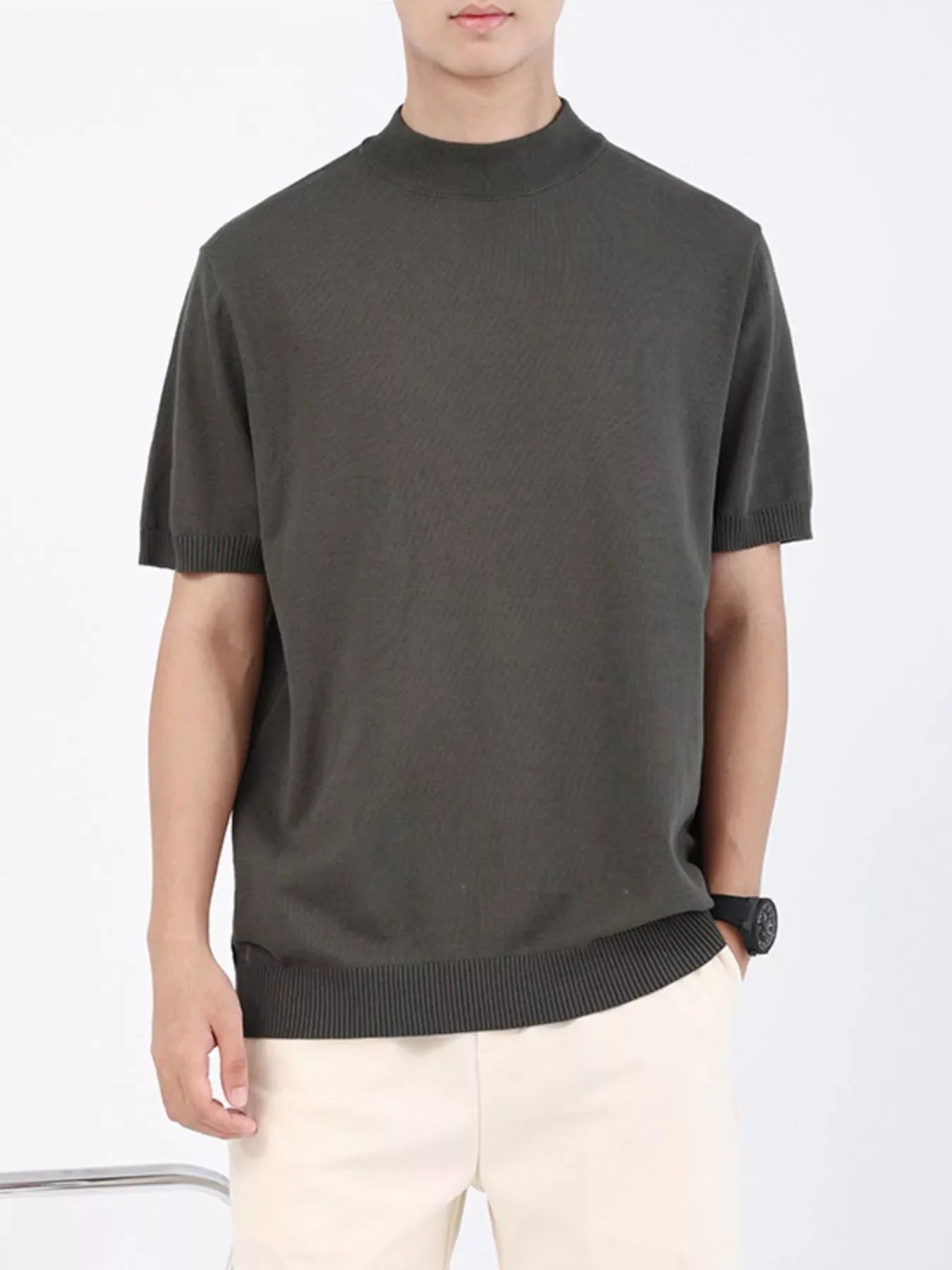 Men's Plus Size Mock Neck Knitted T-Shirt