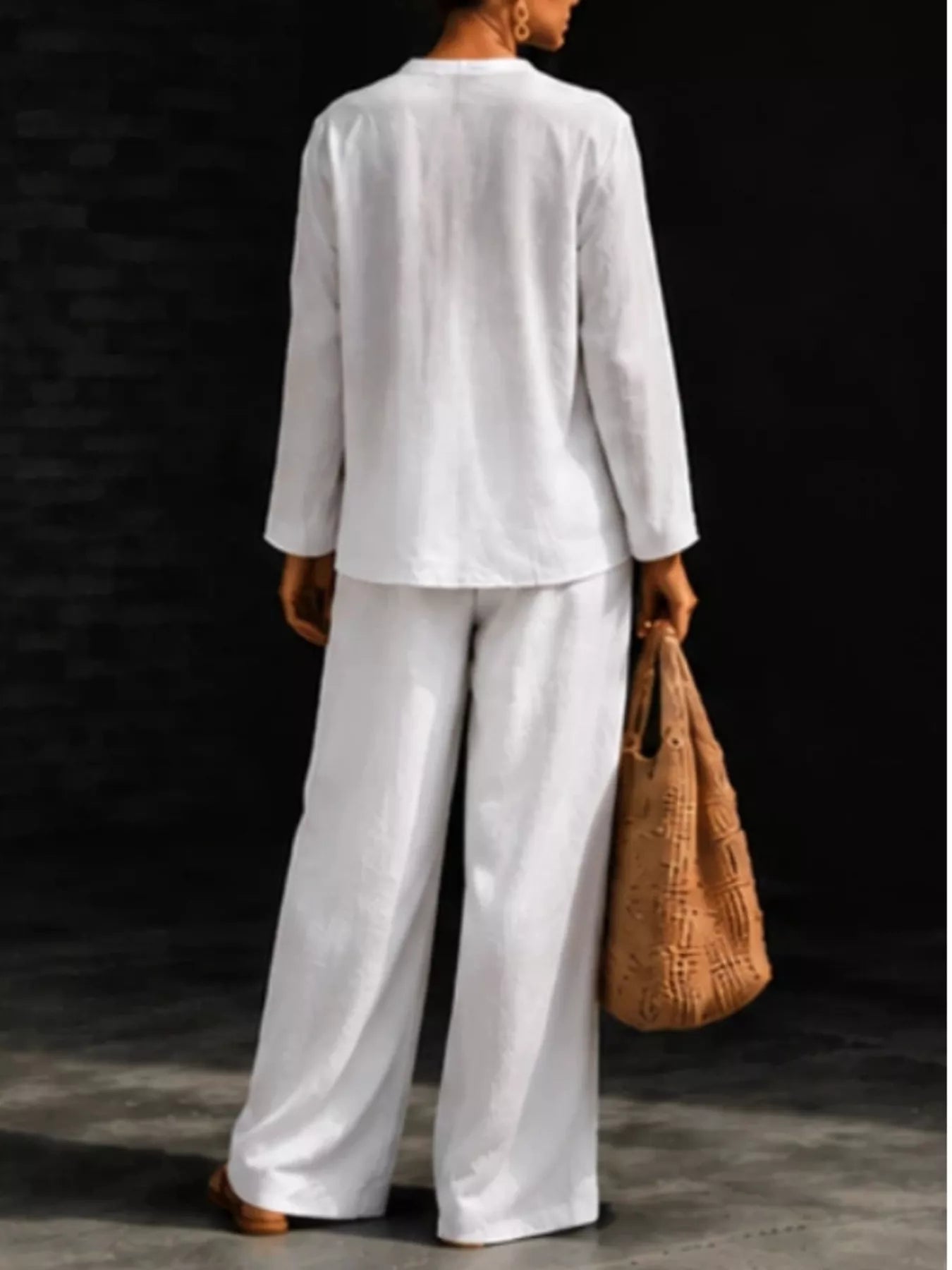 Notched Long Sleeve Top and Pants Set