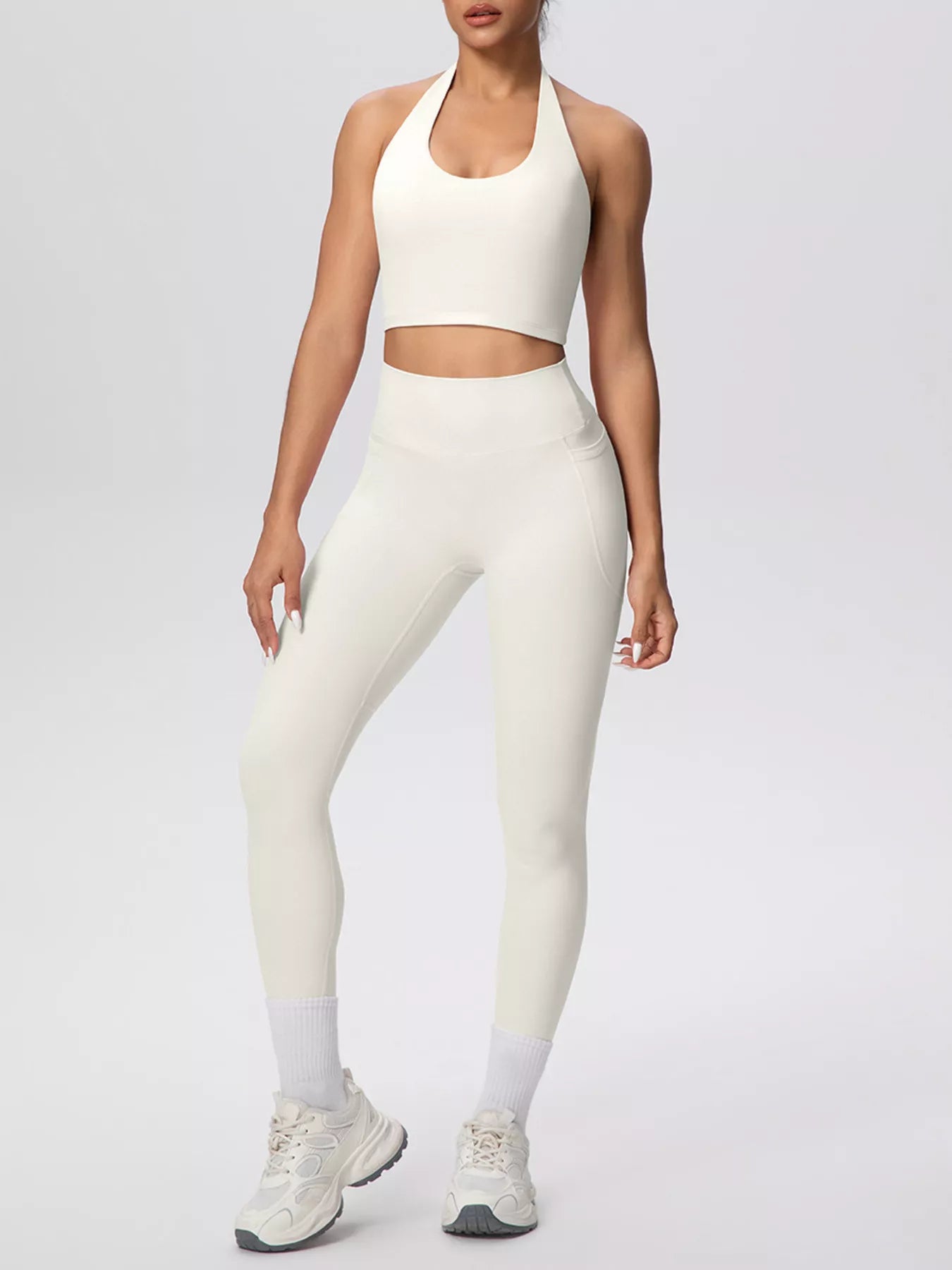 Halter Neck Crop Top and High-Waisted Leggings Active Set