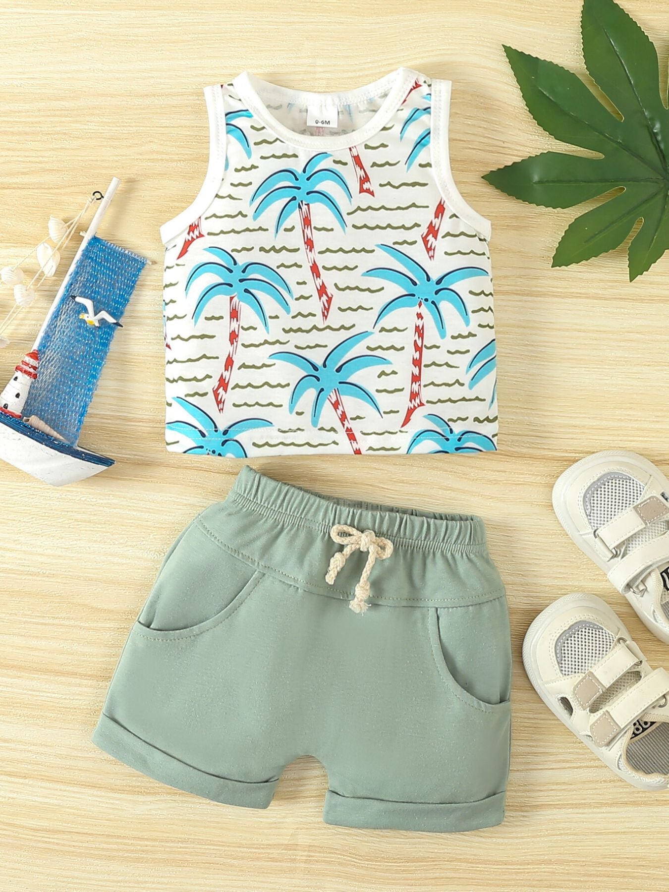 Children's Tropical Palm Print Tank Top & Shorts Set