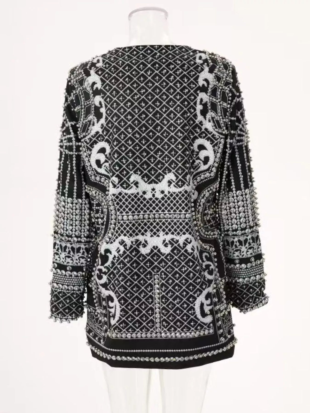 Full Size Embellished Pearl One-Button Blazer Plus Size