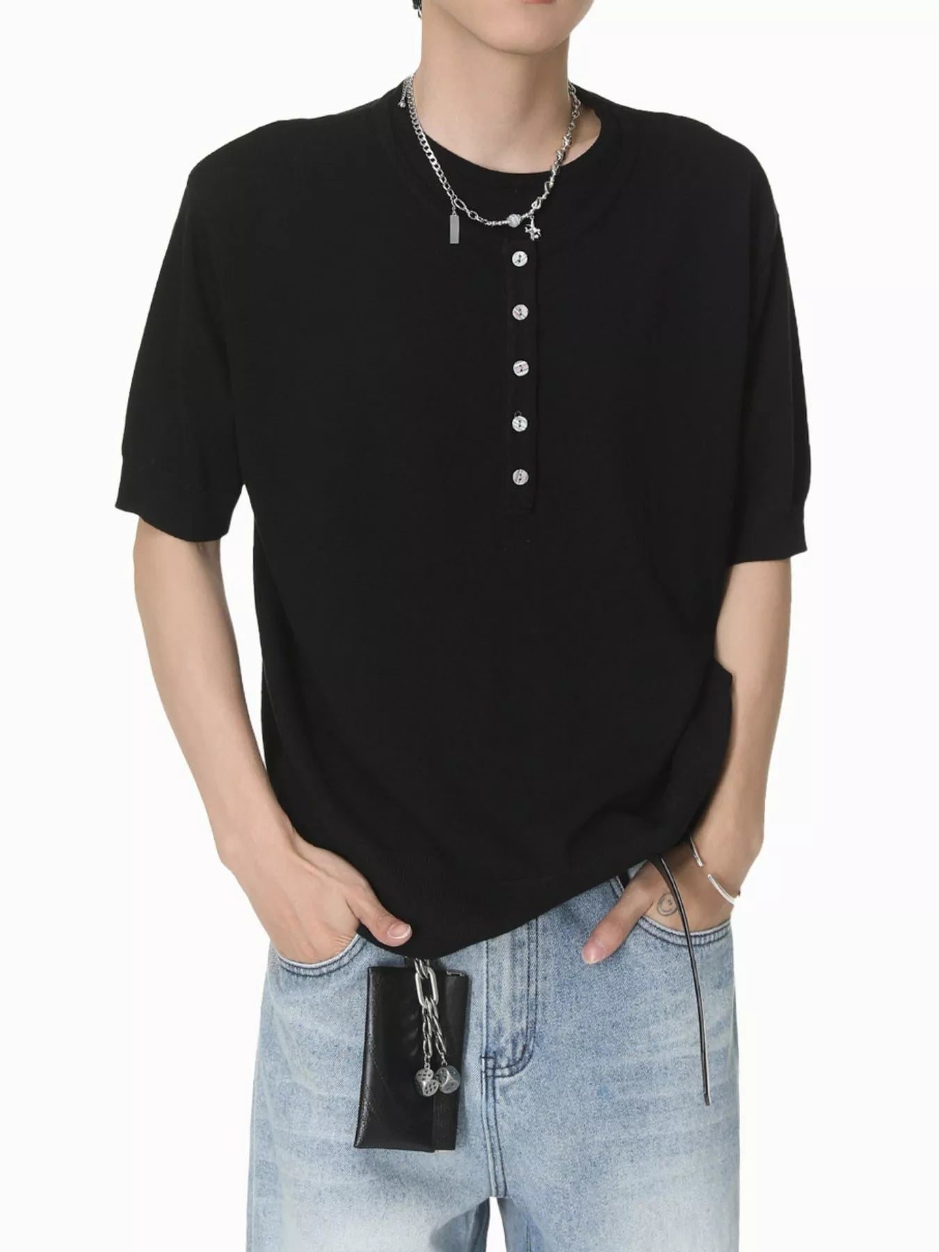 Men's Henley T-Shirt with Button Detail