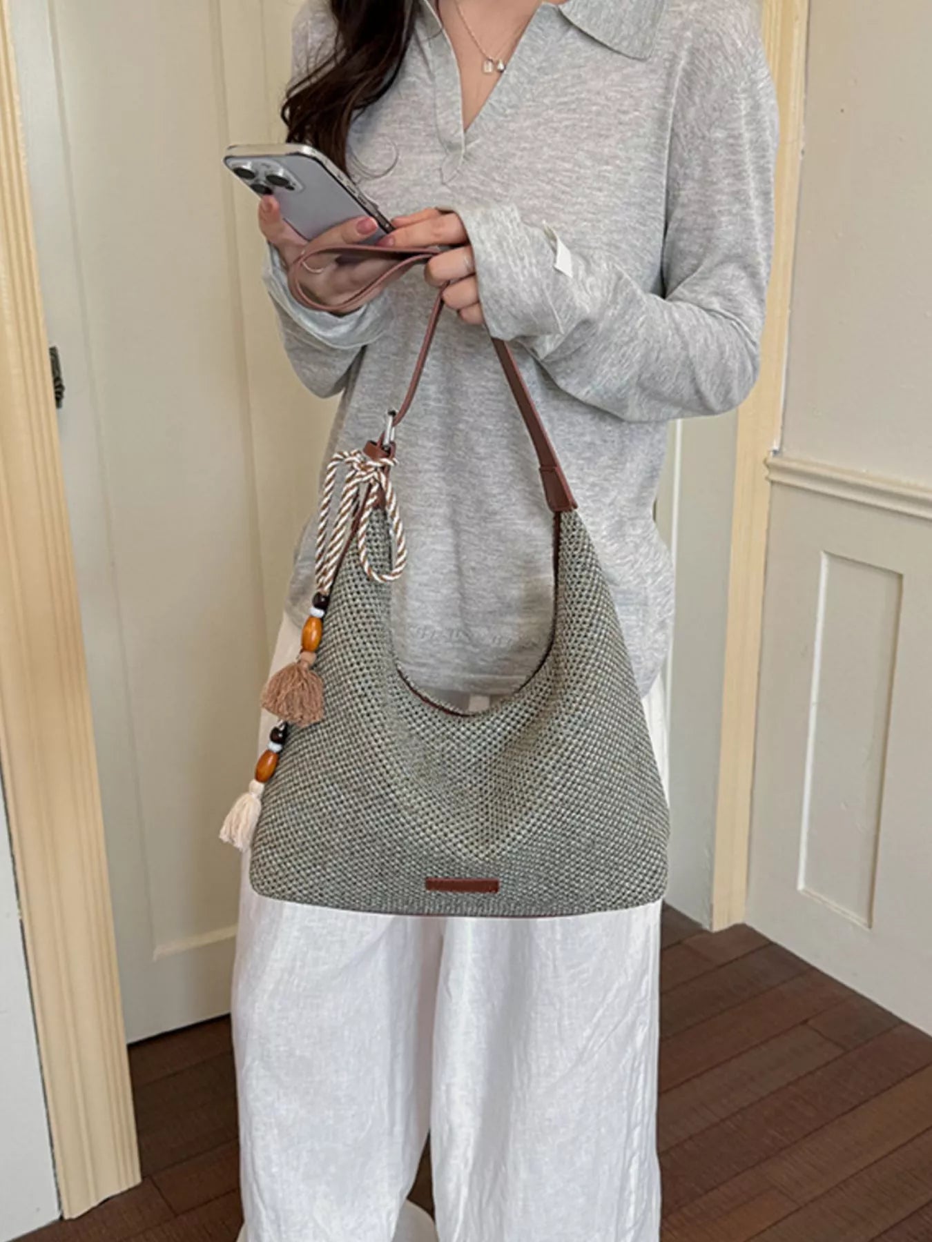 Tassel Woven Shoulder Bag