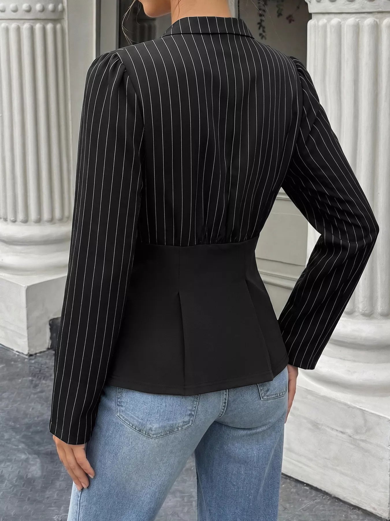 Striped Long Sleeve Peplum Blouse