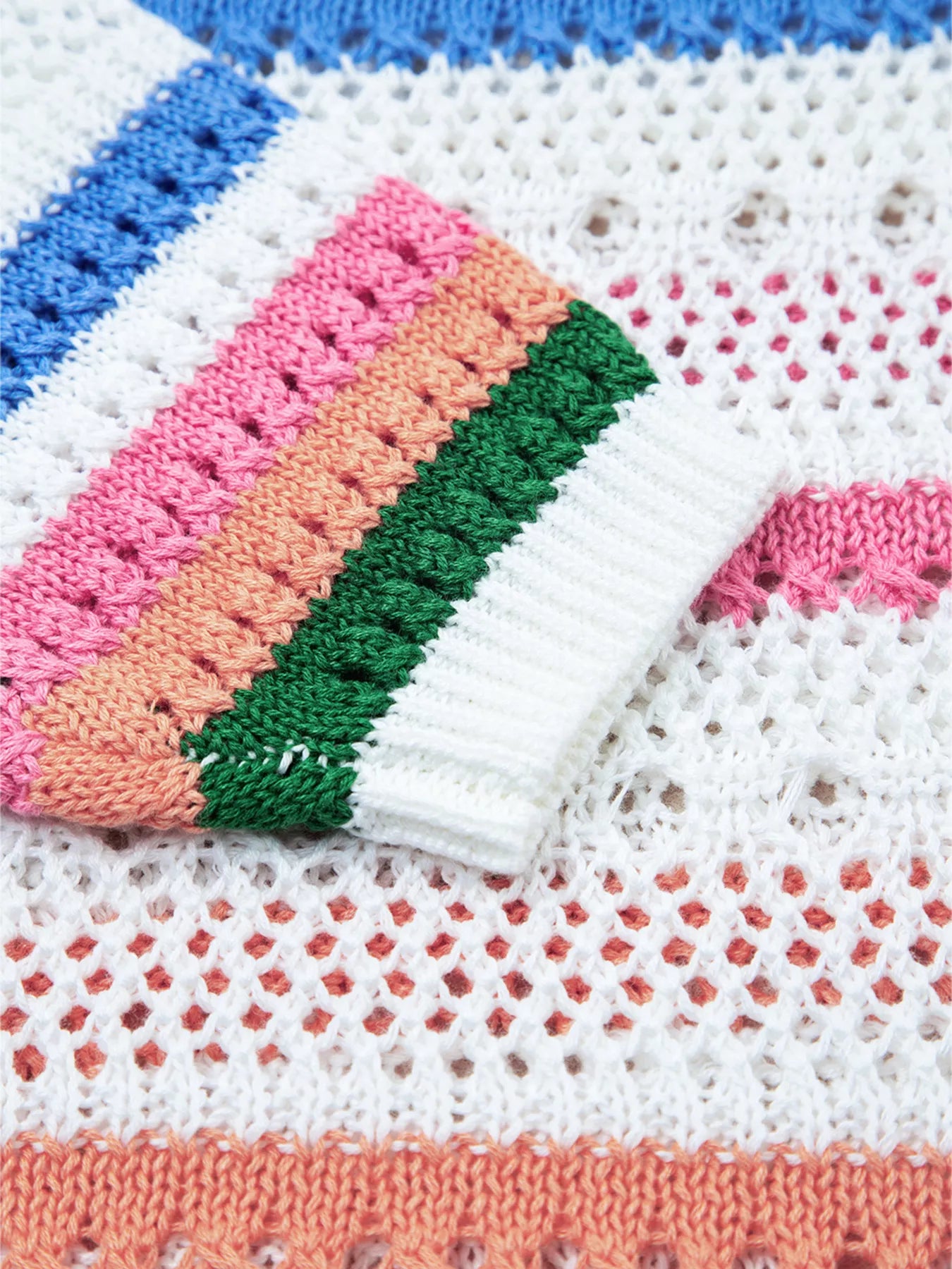 Color Block Striped Pointelle Knit Sweater