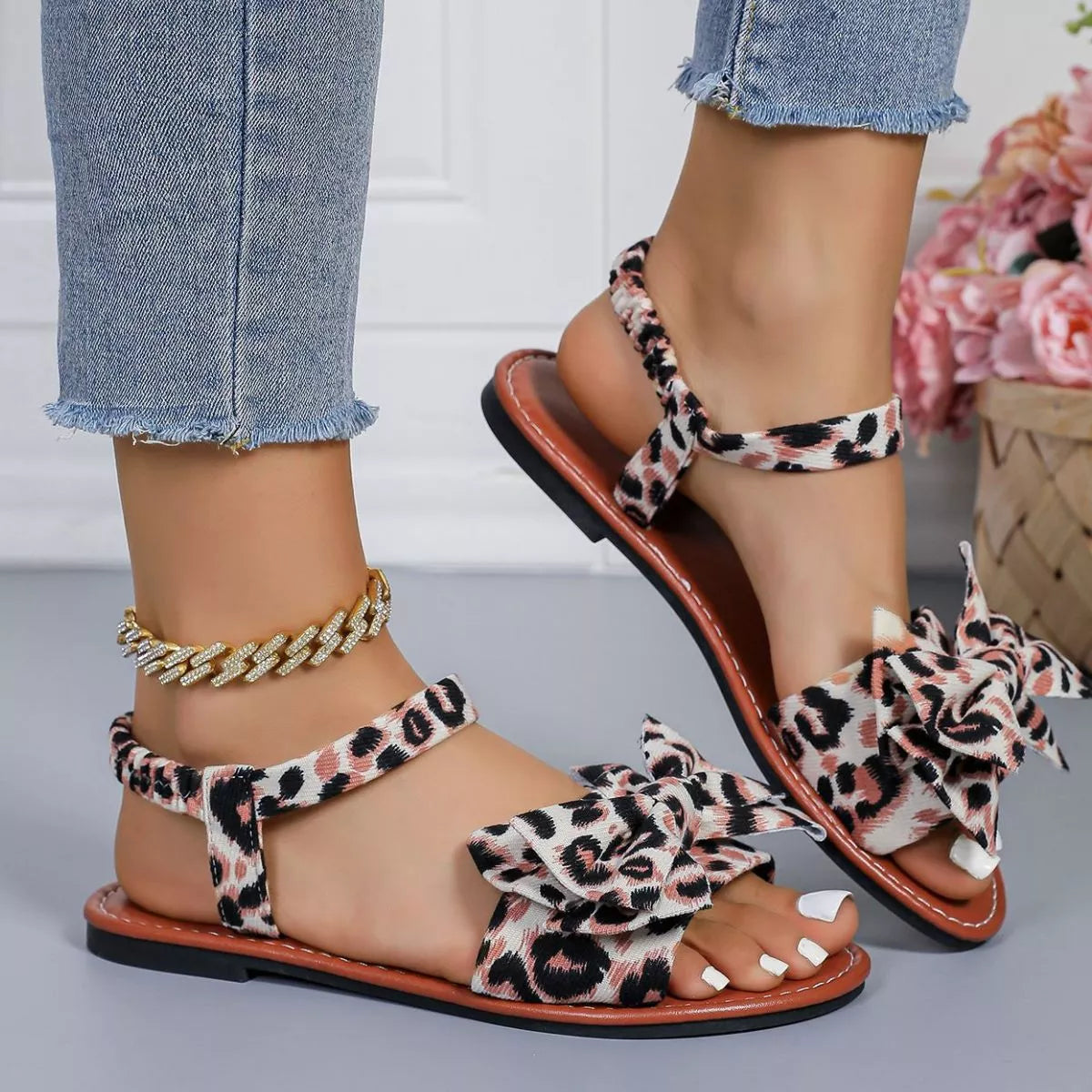 Leopard Print Bow Sandals