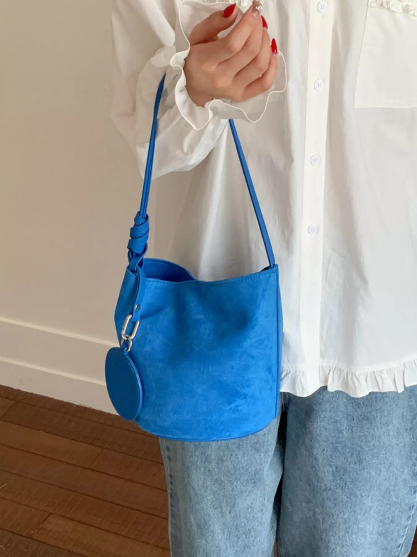 Suede Solid Color Bucket Bag