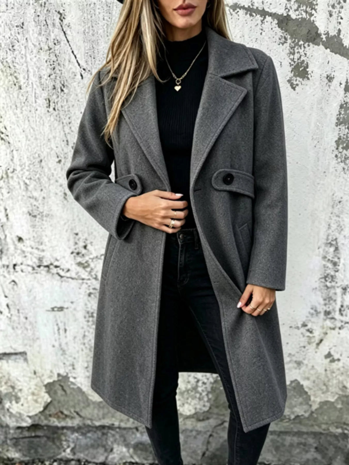 Full Size Lapel Collar Longline Overcoat Plus Size