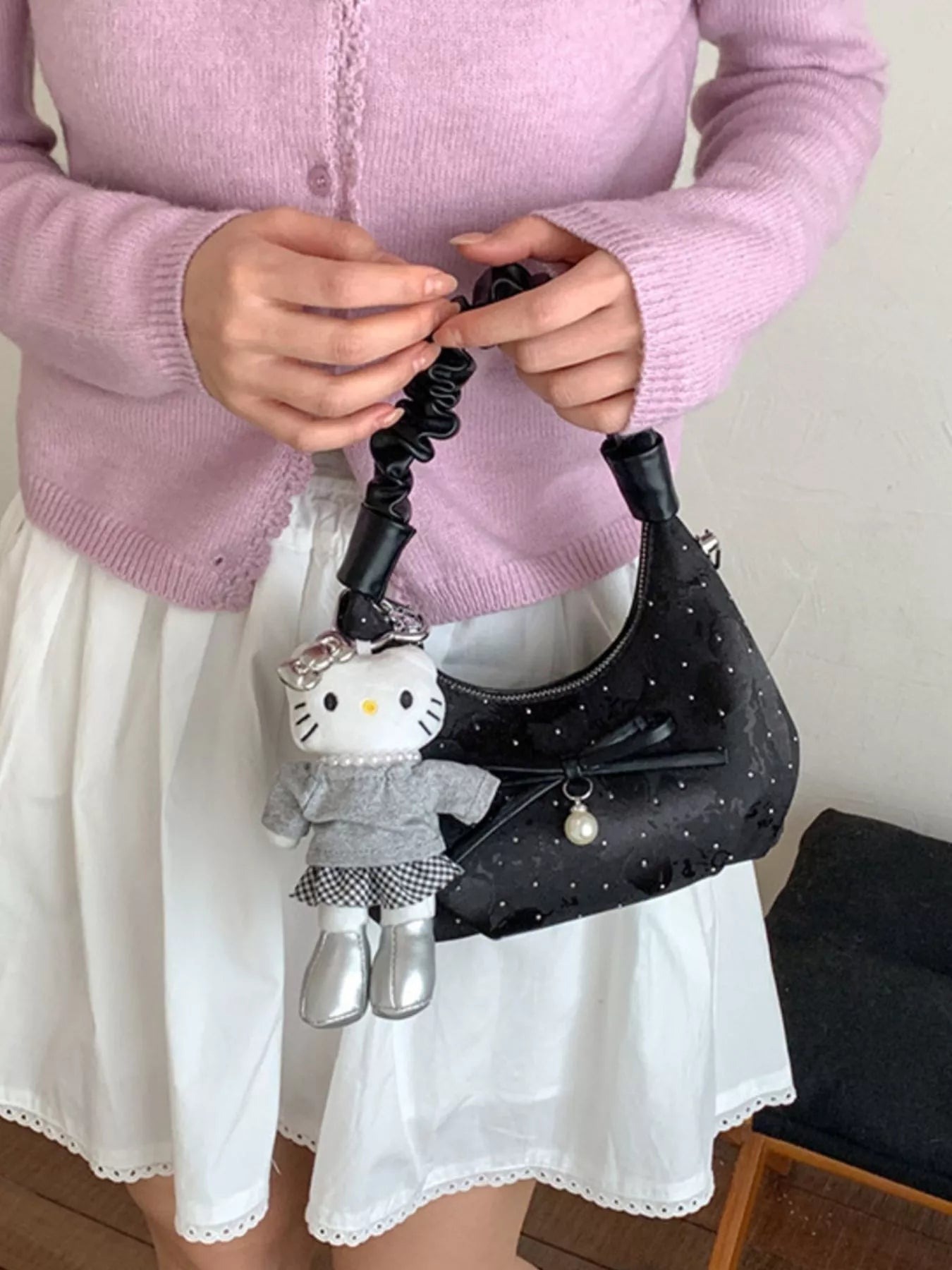 Ruched Handle Polka Dot Handbag