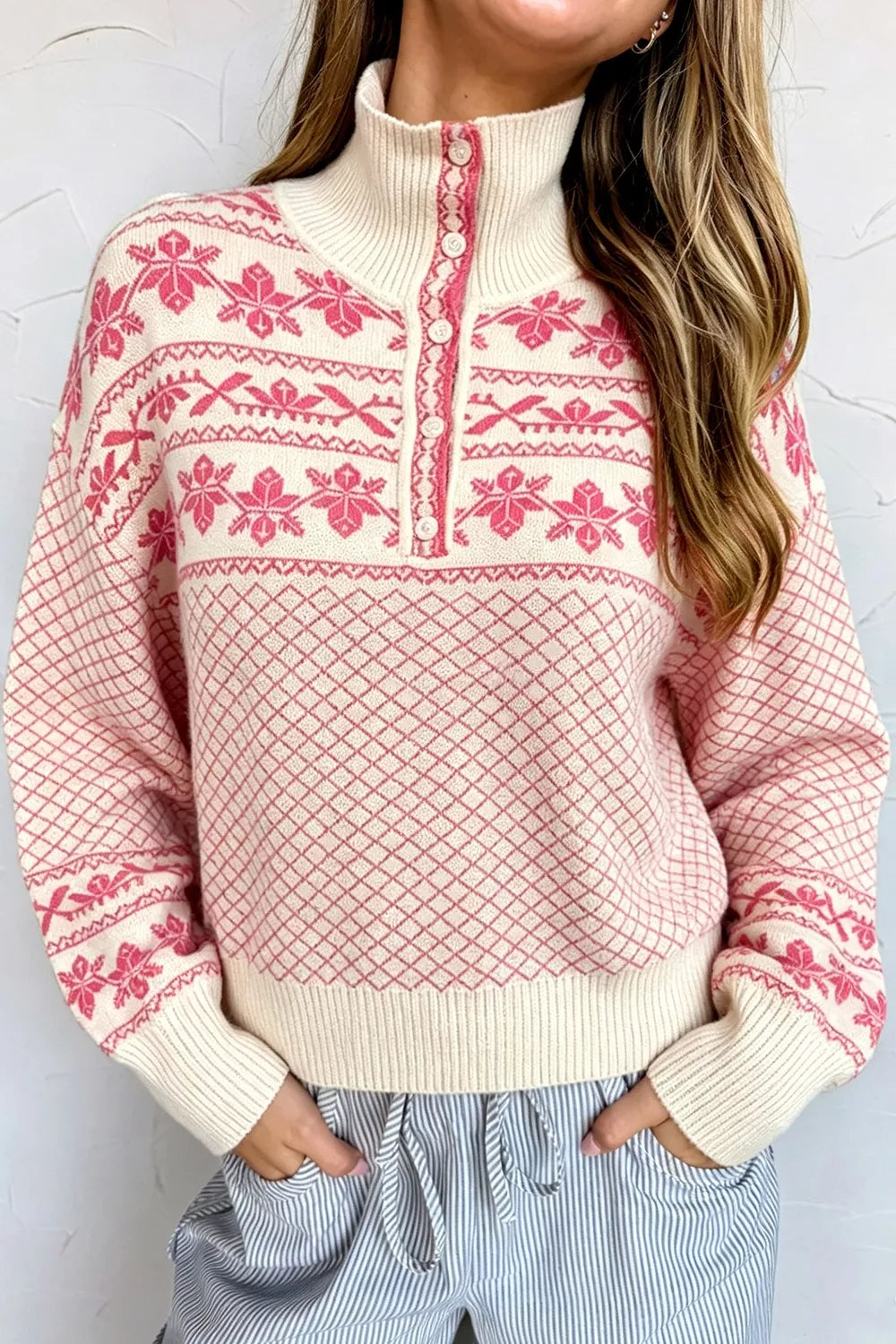 Quarter Button Dropped Shoulder Sweater