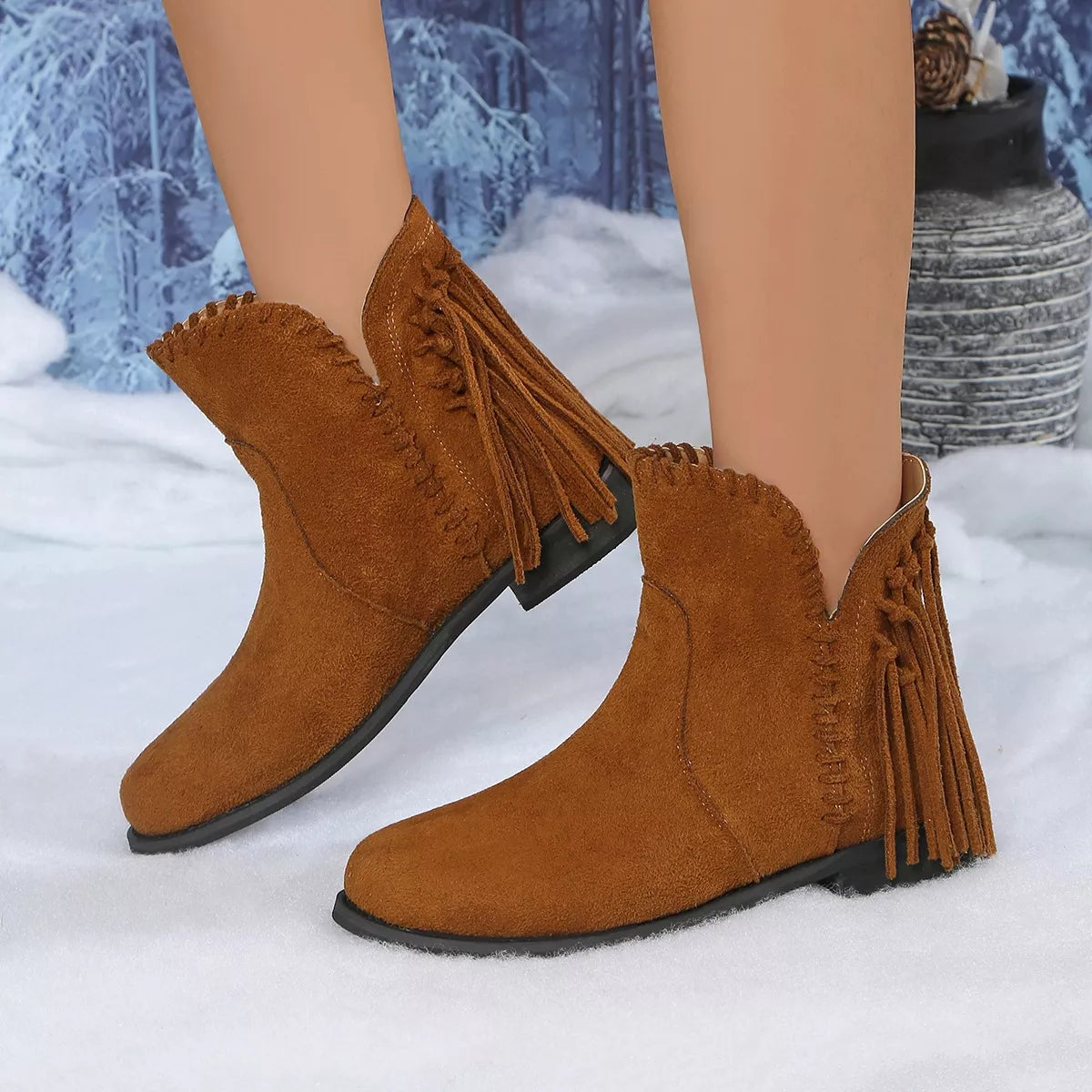 Fringe Point Toe Ankle Boots