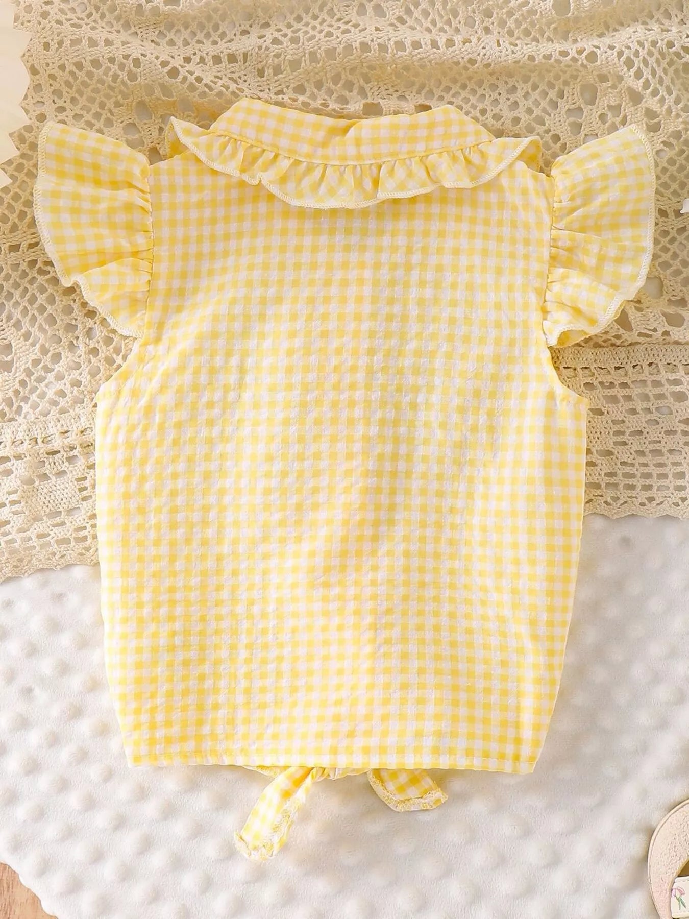 Children's Gingham Ruffle Collar Sleeveless Shirt