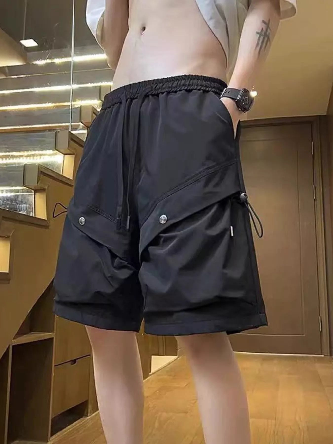 Men's Plus Size Casual Cargo Shorts with Drawstring
