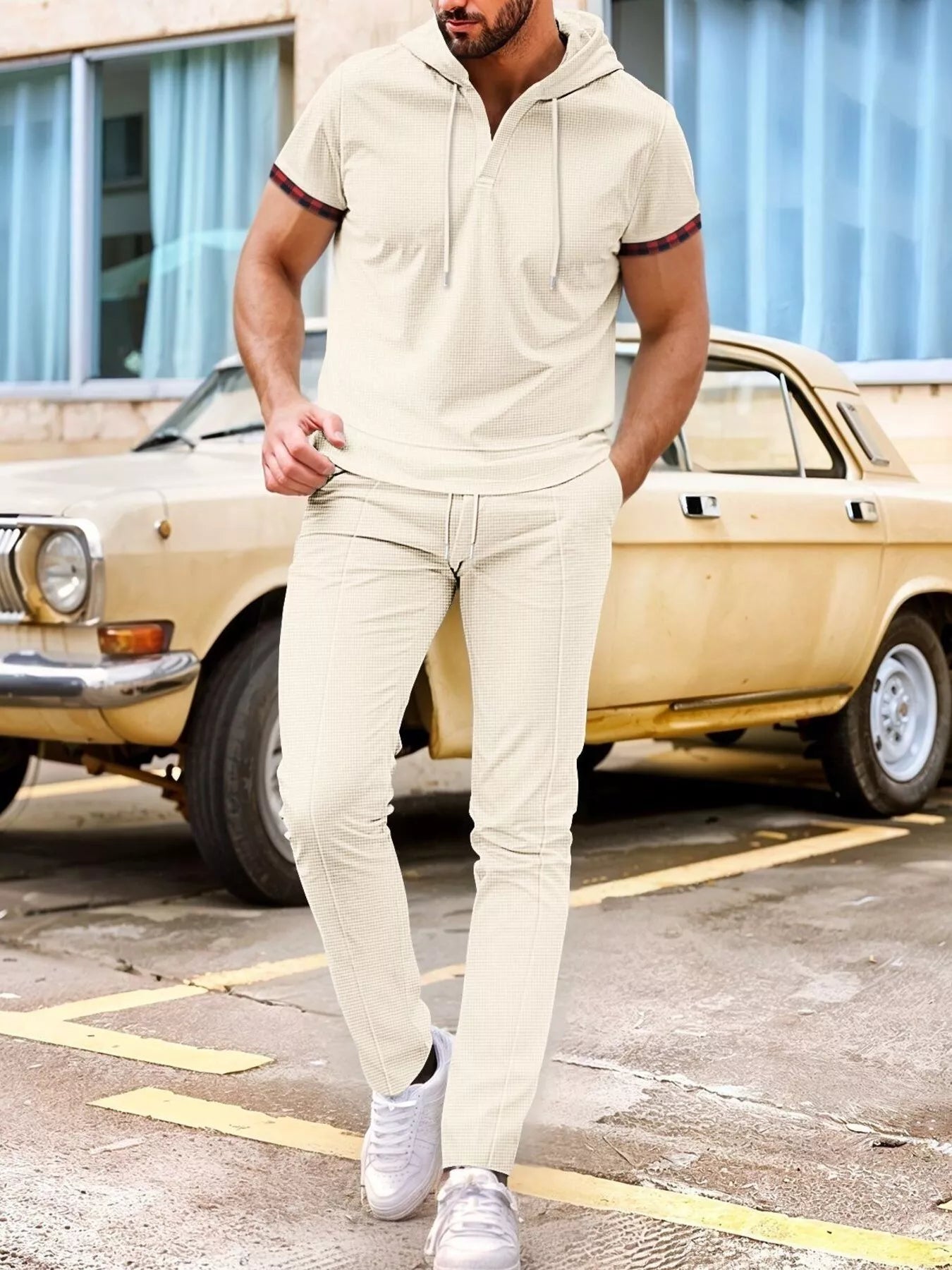 Men's Full Size Casual Short-Sleeve Hoodie and Pants Set Plus Size