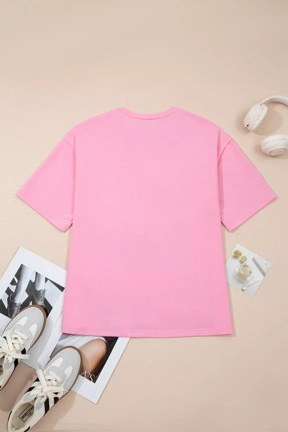 Solid Color Raw Edge Bow Patch Loose T Shirt