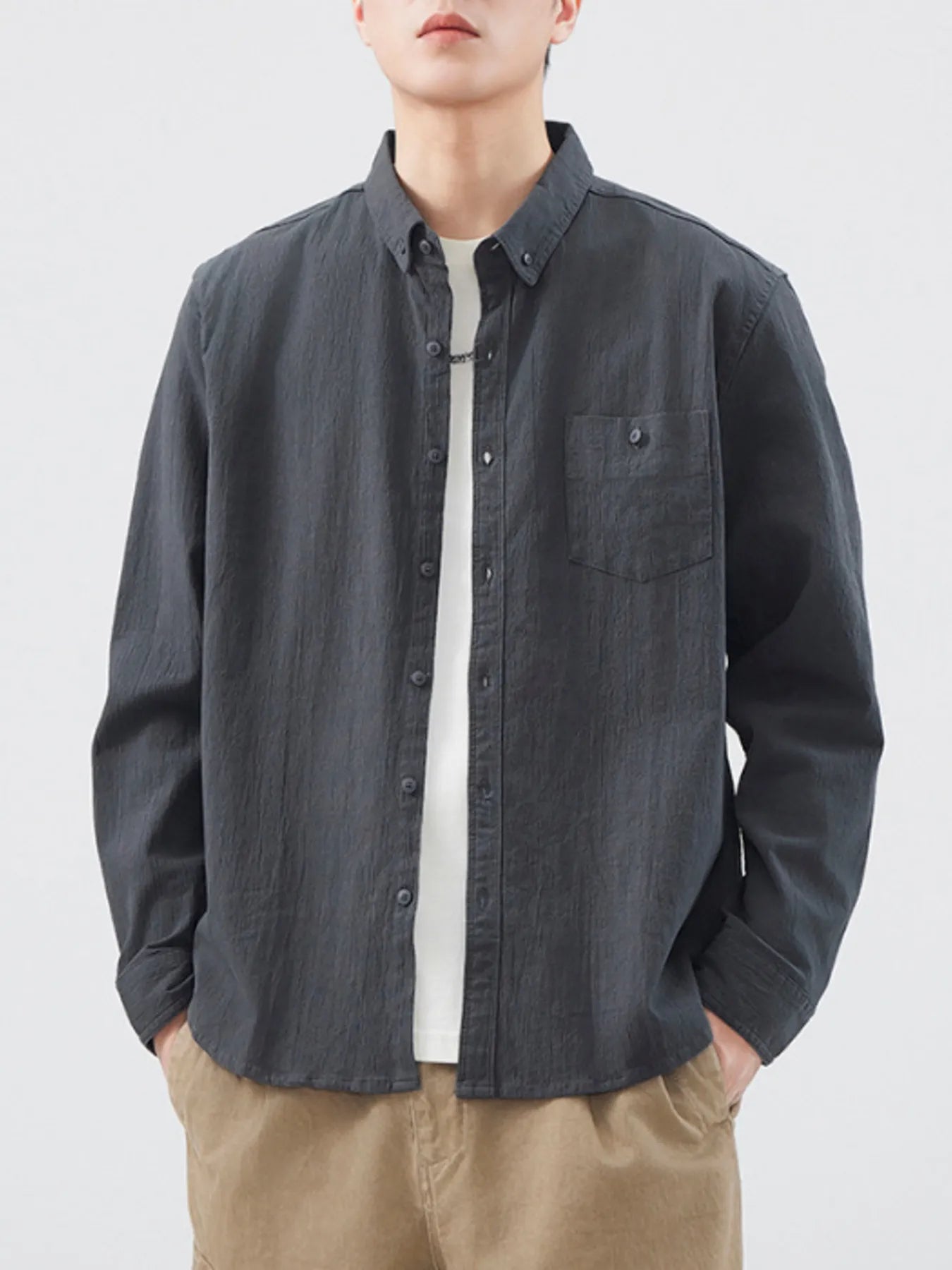 Men's Plus Size Button Up Long Sleeve Shirt