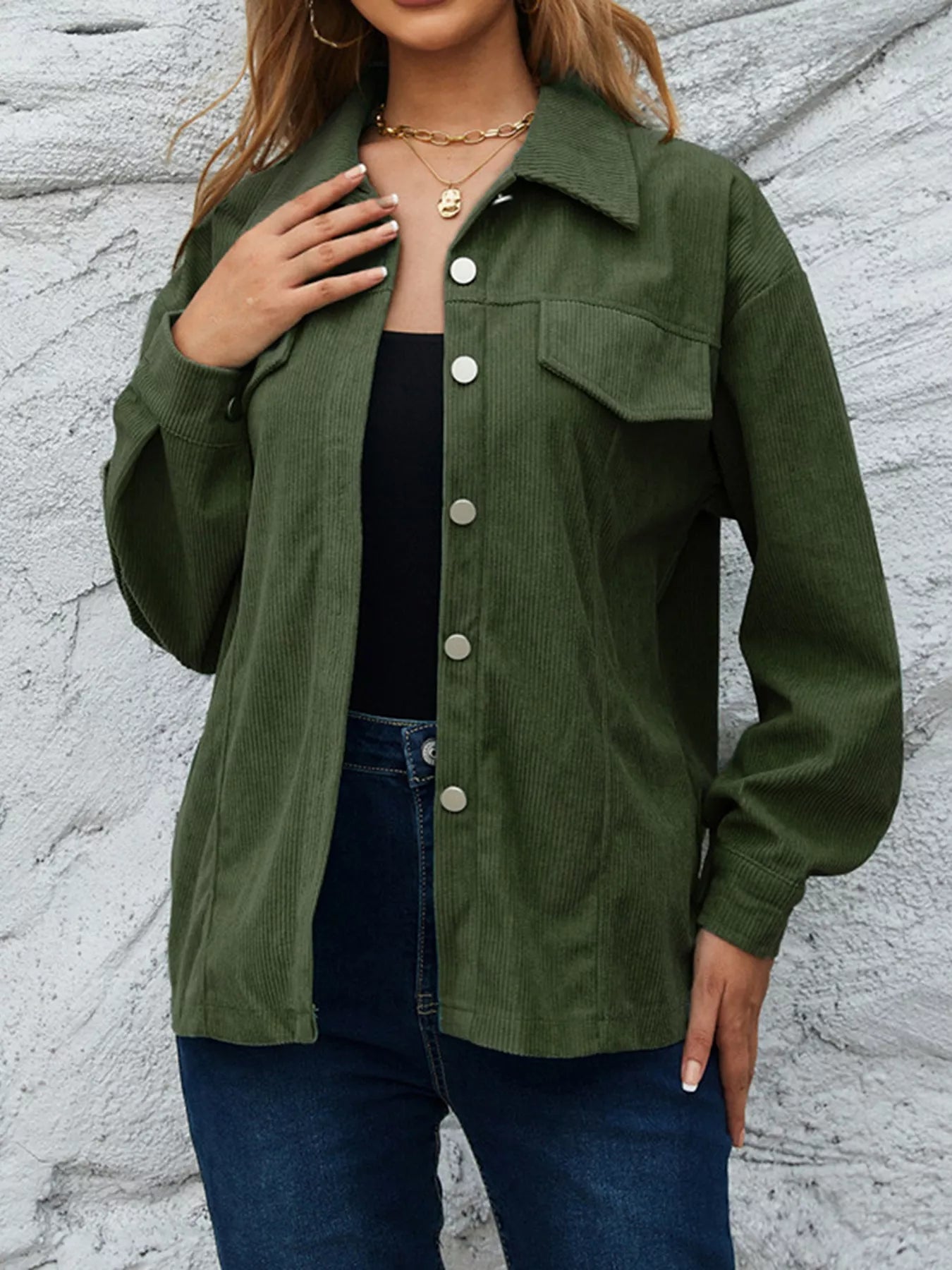 Corduroy Button-Down Shirt with Chest Pockets