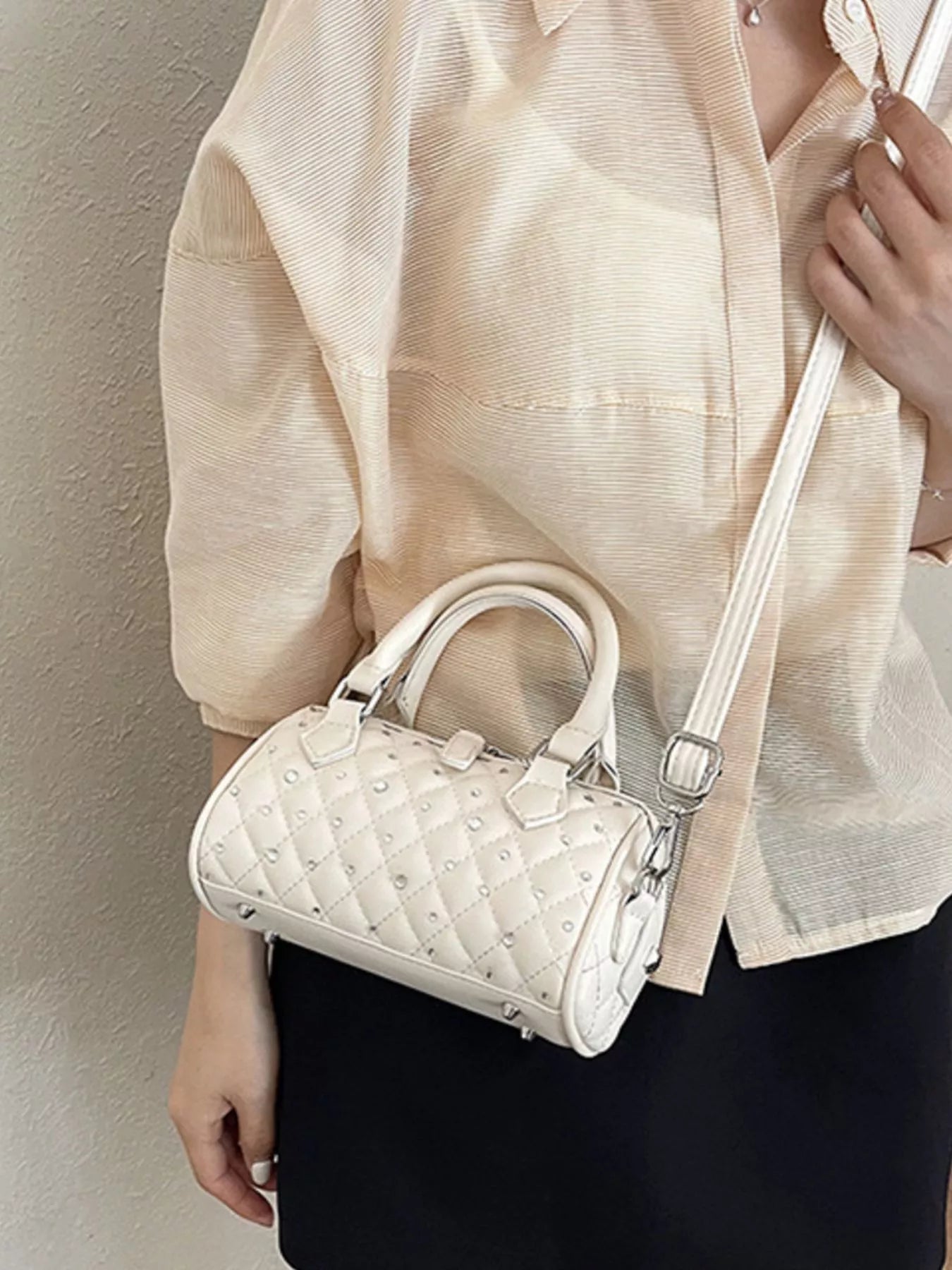 Quilted Barrel Handbag