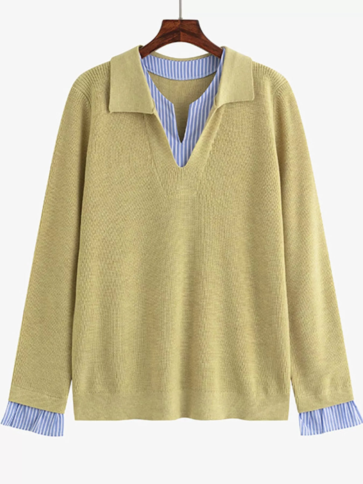 Plus Size Layered Look Striped Long Sleeve Sweater