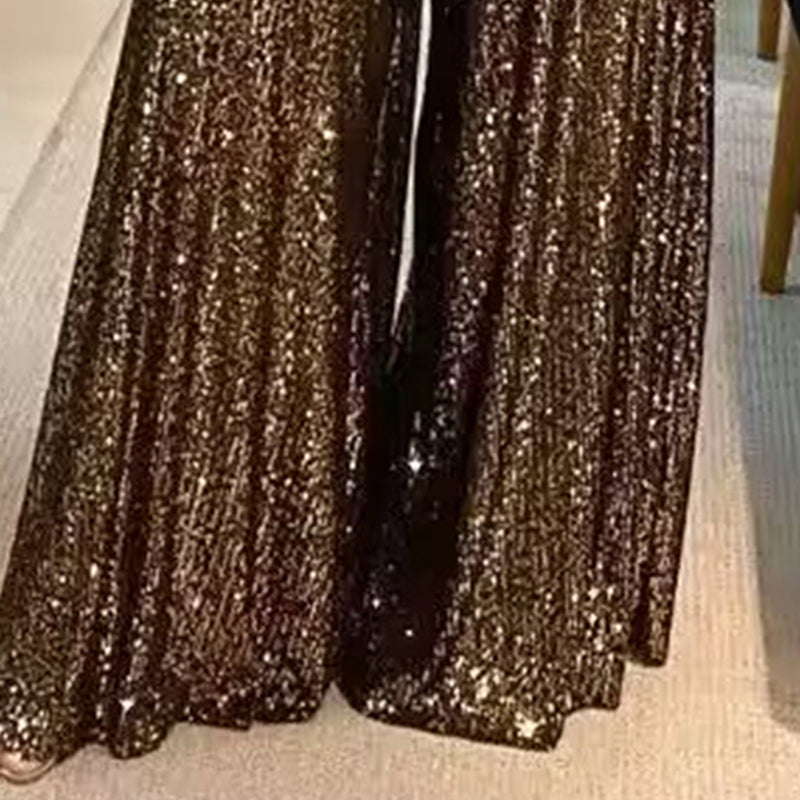 Women's Sequin Palazzo Pants Glitter Casual Loose Wide Leg Long Trouser (See size chart where applicable)