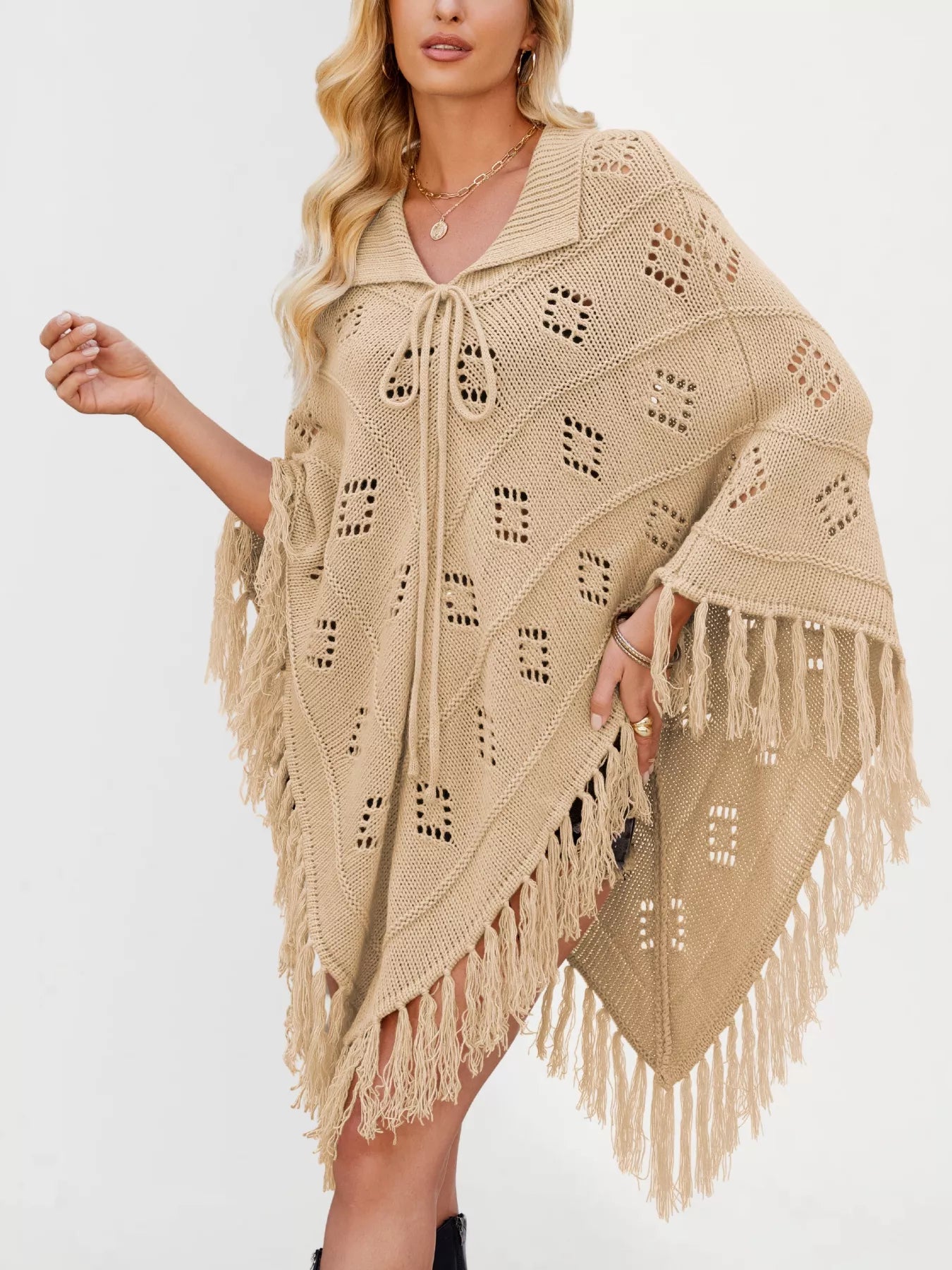 Fringe Openwork Knit Cover Up