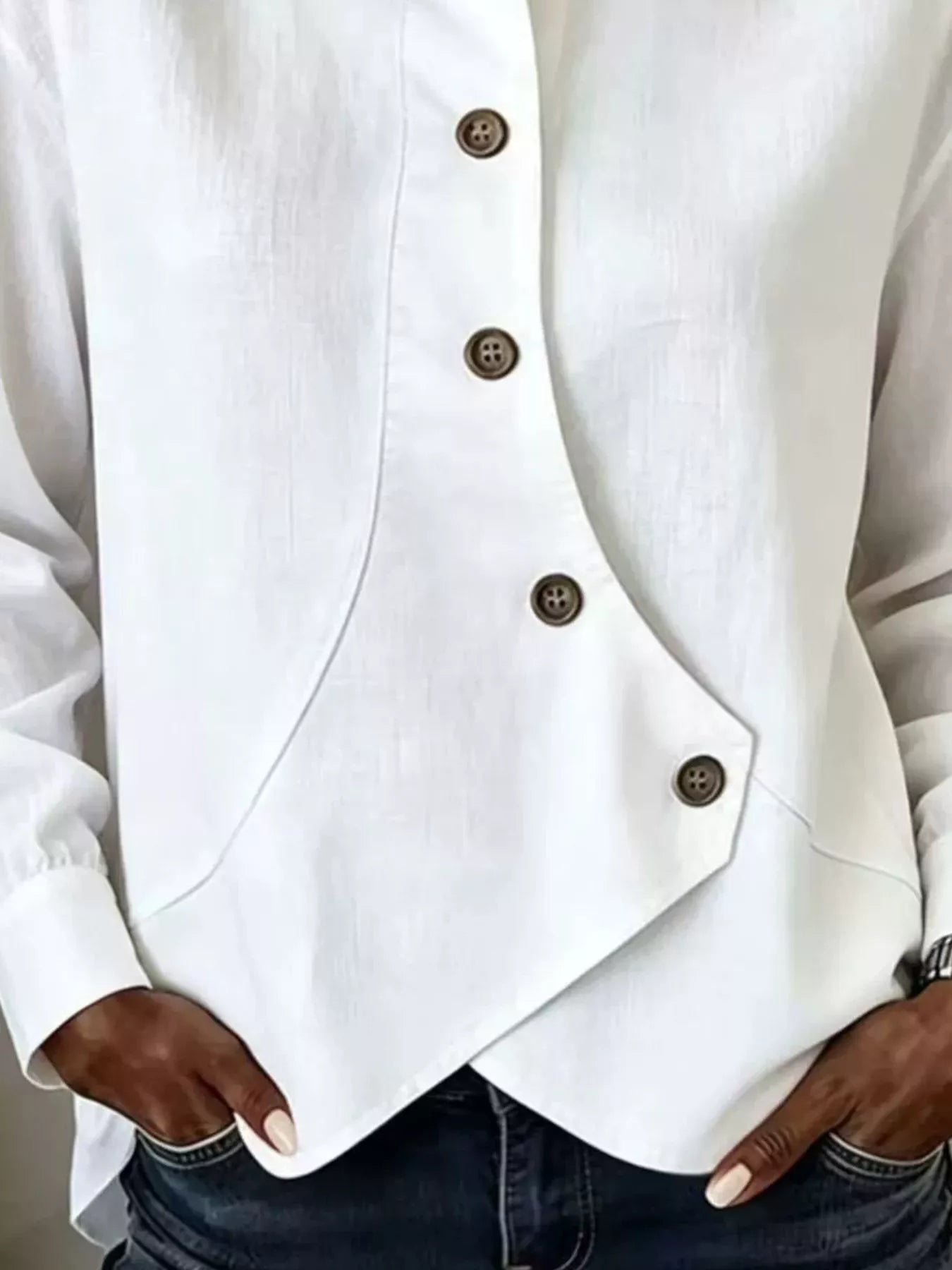 Full Size Asymmetrical Button Down Shirt Plus Size