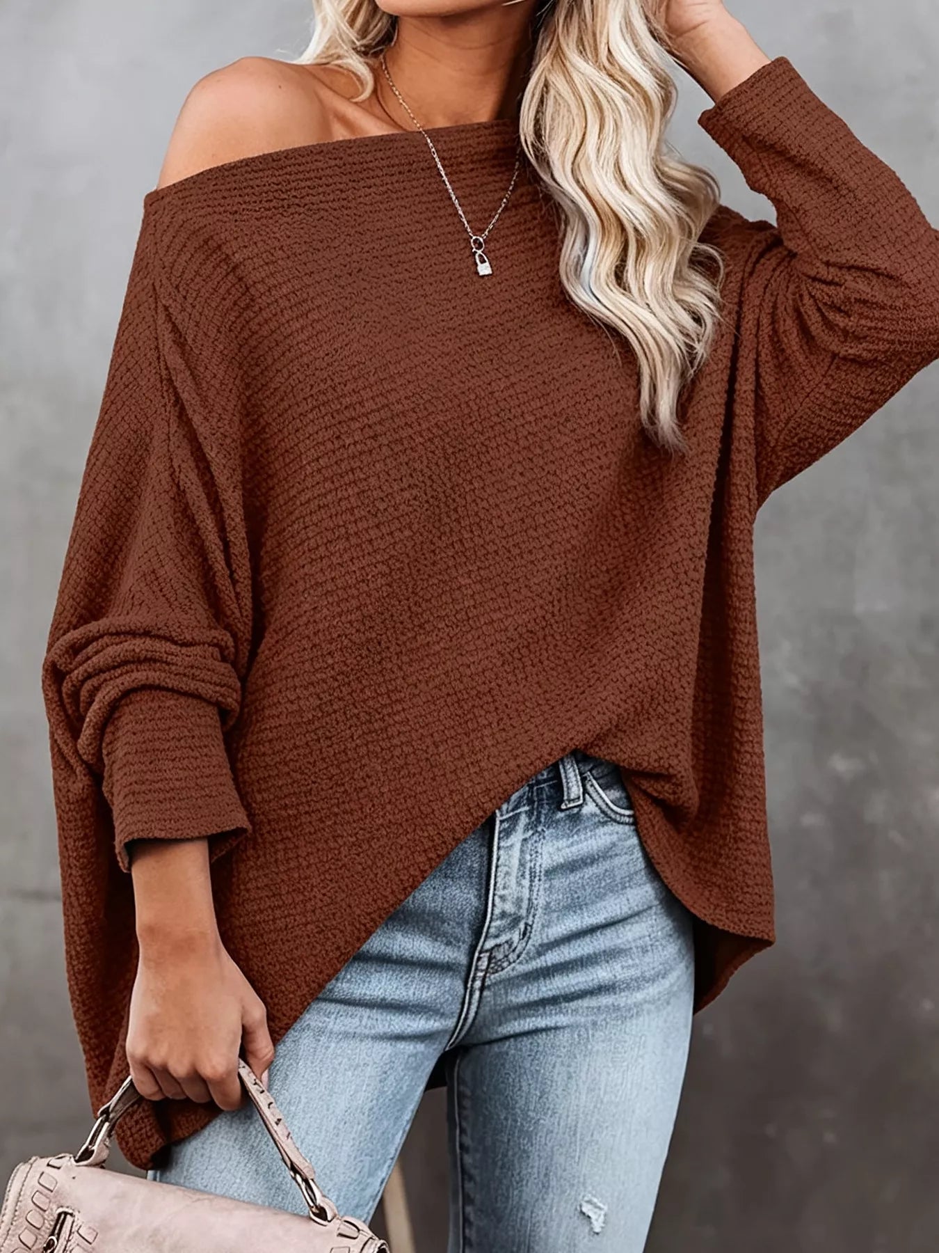 One-Shoulder Waffle Knit Top