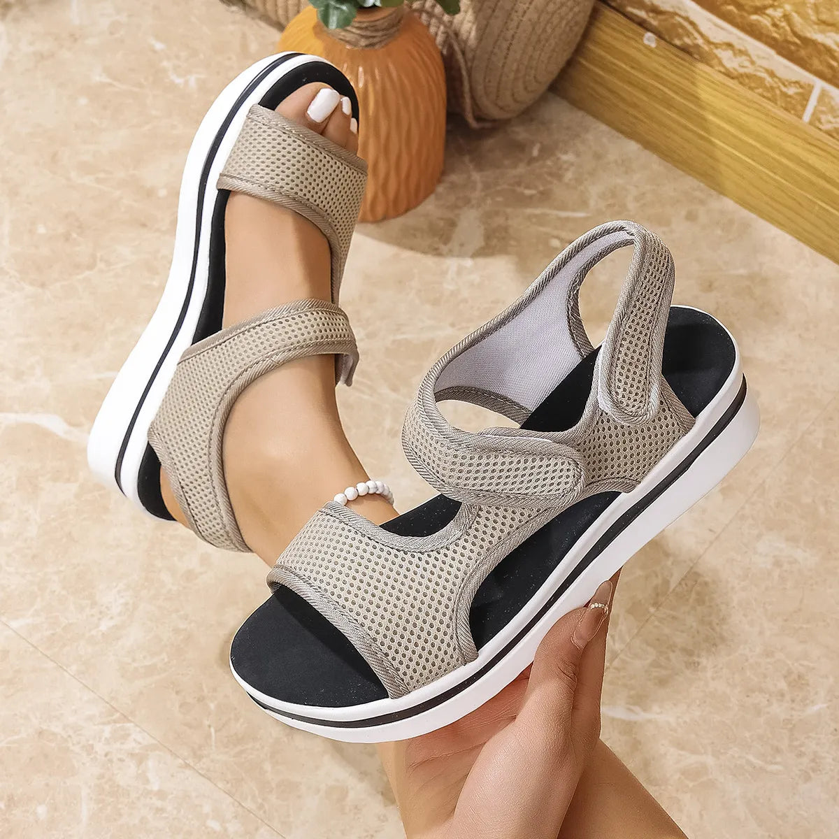 Mesh Open Toe Platform Sandals