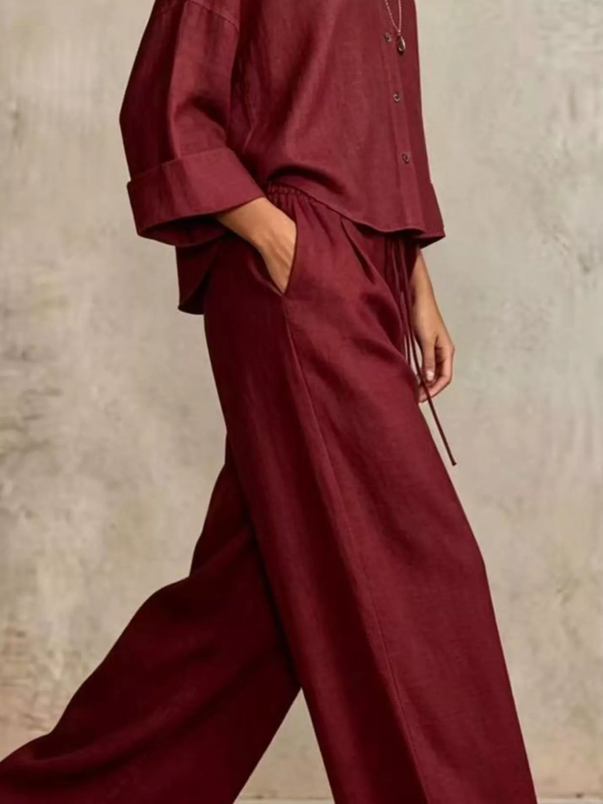 Full Size Button-Down Shirt and Wide-Leg Pants Set Plus Size