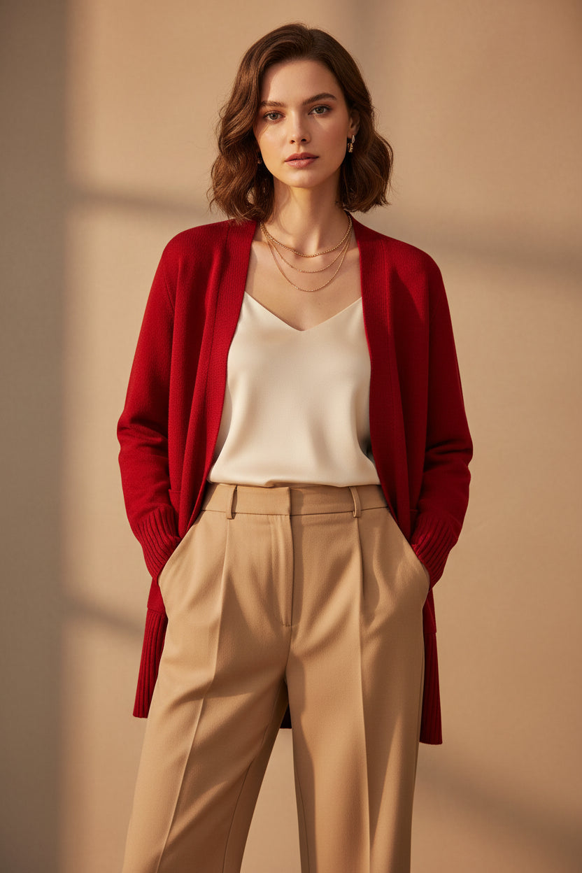 Longline Open-Front Cardigan | Oversized Knit with Patch Pockets