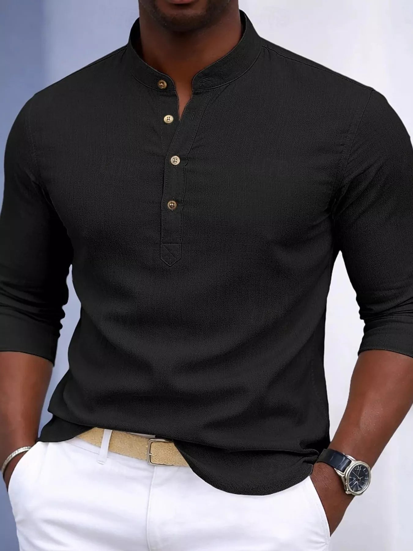 Men's Full Size Button Detail Slim Fit Shirt Plus Size