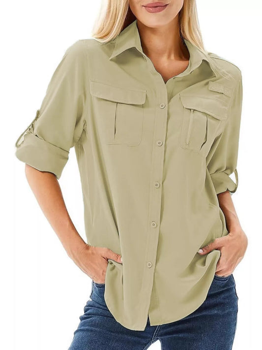 Full Size Roll-Up Sleeve Button Up Shirt Plus Size