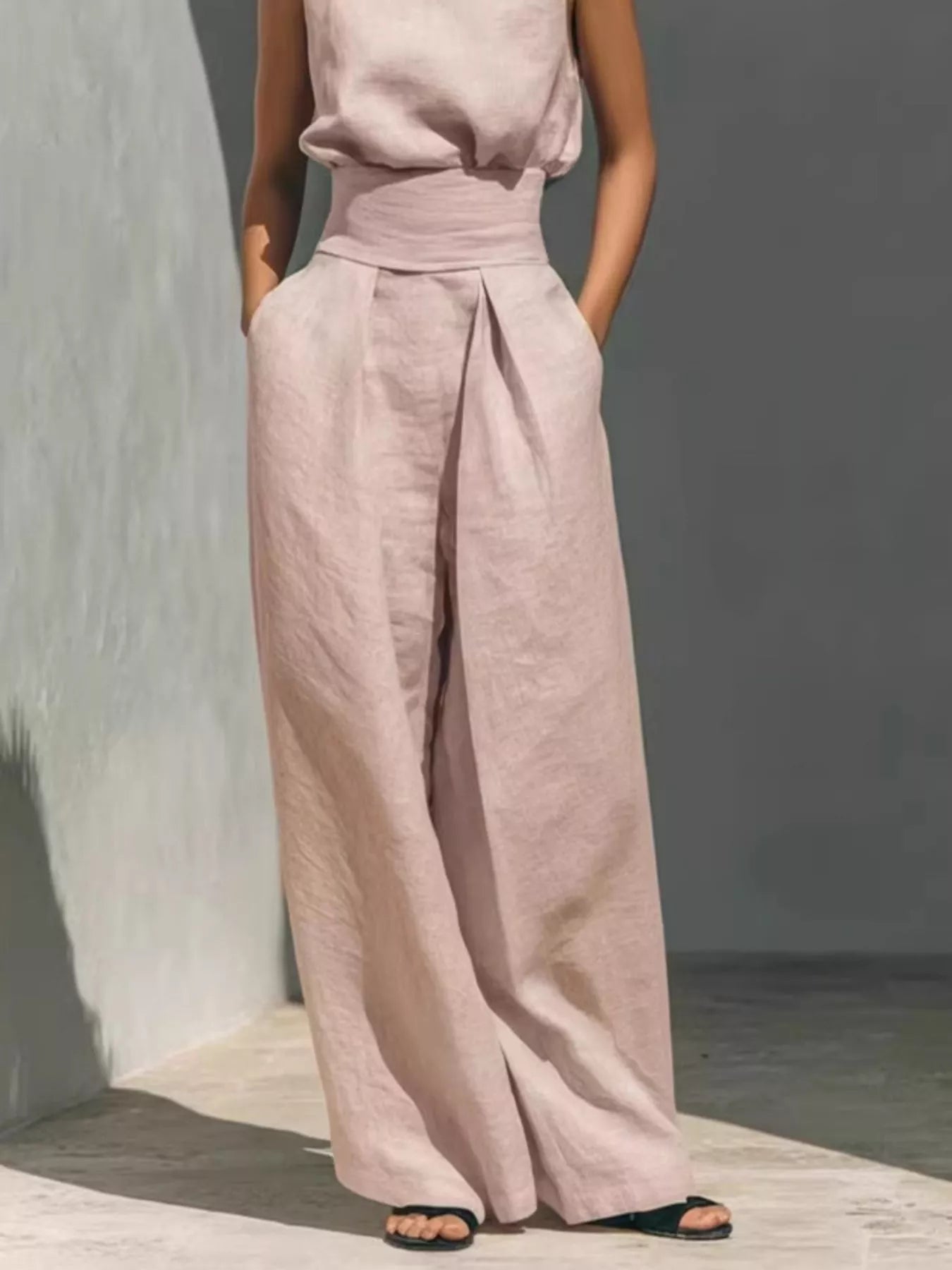 Full Size Sleeveless Wide-Leg Jumpsuit with Smocked Waist Plus Size