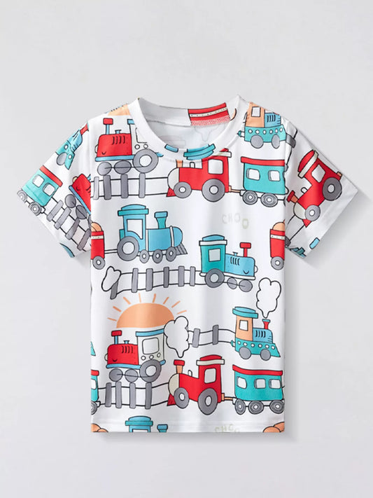 Children's Train Print Short Sleeve T-Shirt
