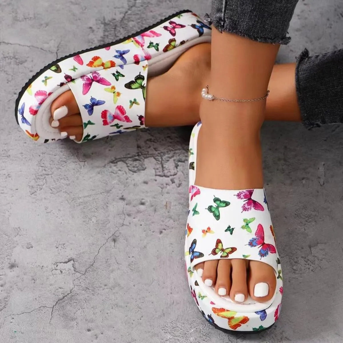 Printed Open Toe Platform Sandals