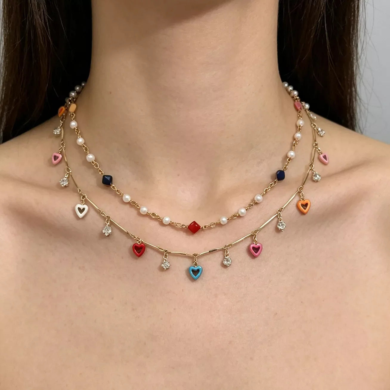 2 Piece Heart Charm Necklace