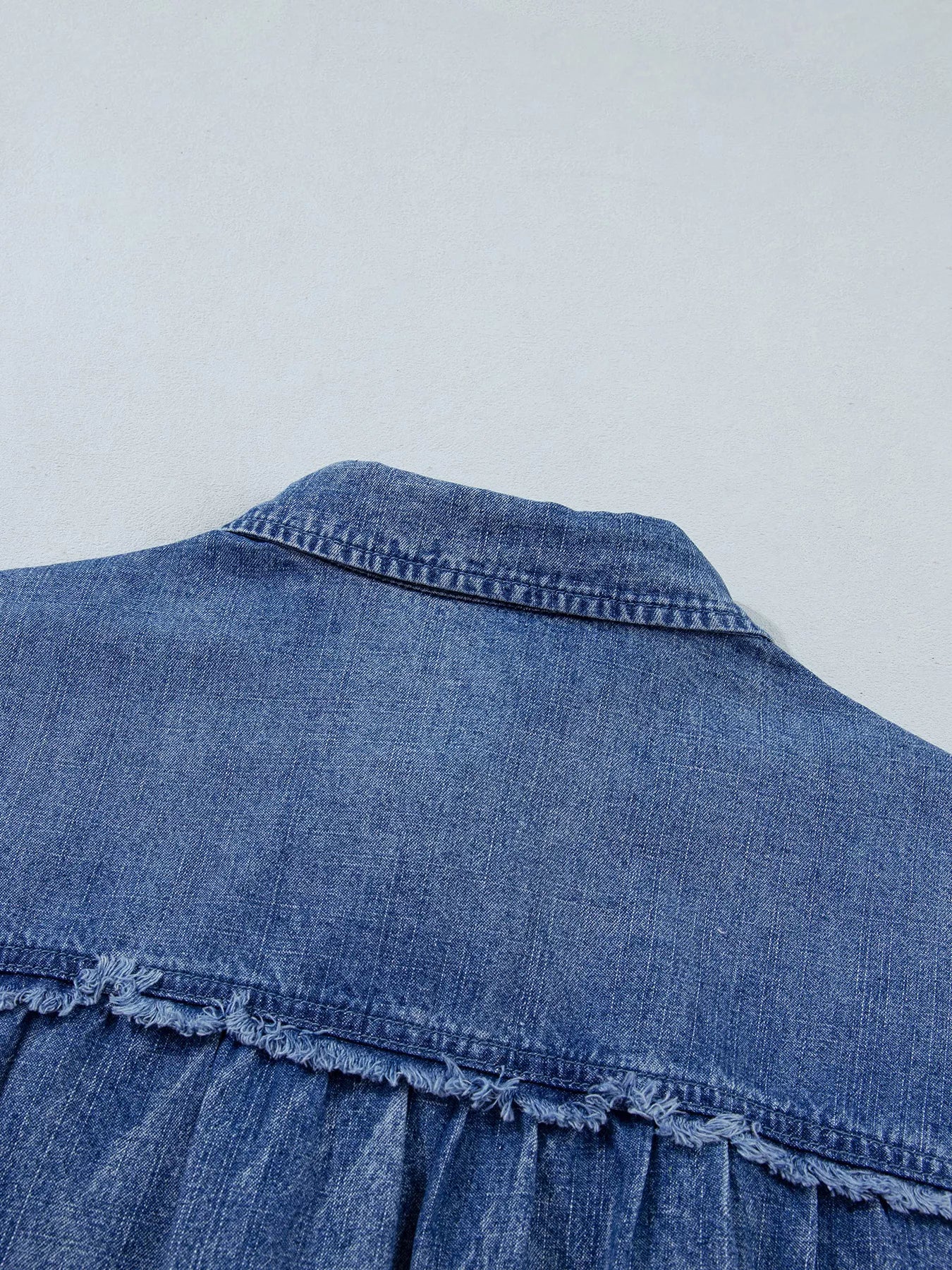 Three Quarter Sleeve Button Front Loose Denim Shirt